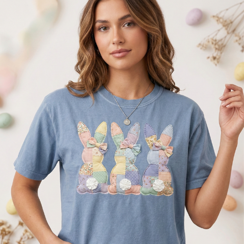 Comfort Colors® Patchwork Bunny Shirt, Floral Easter Bunny Shirt, Vintage Cottagecore Bunny T-Shirt, Spring Easter Gift for Women
