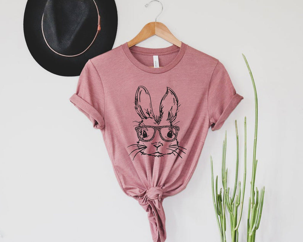 Bunny With Leopard Glasses Shirt, Easter Shirt, Easter Bunny Graphic Tee, Easter Shirts For Women, Ladies Easter Bunny shirt,Kids Easter Tee