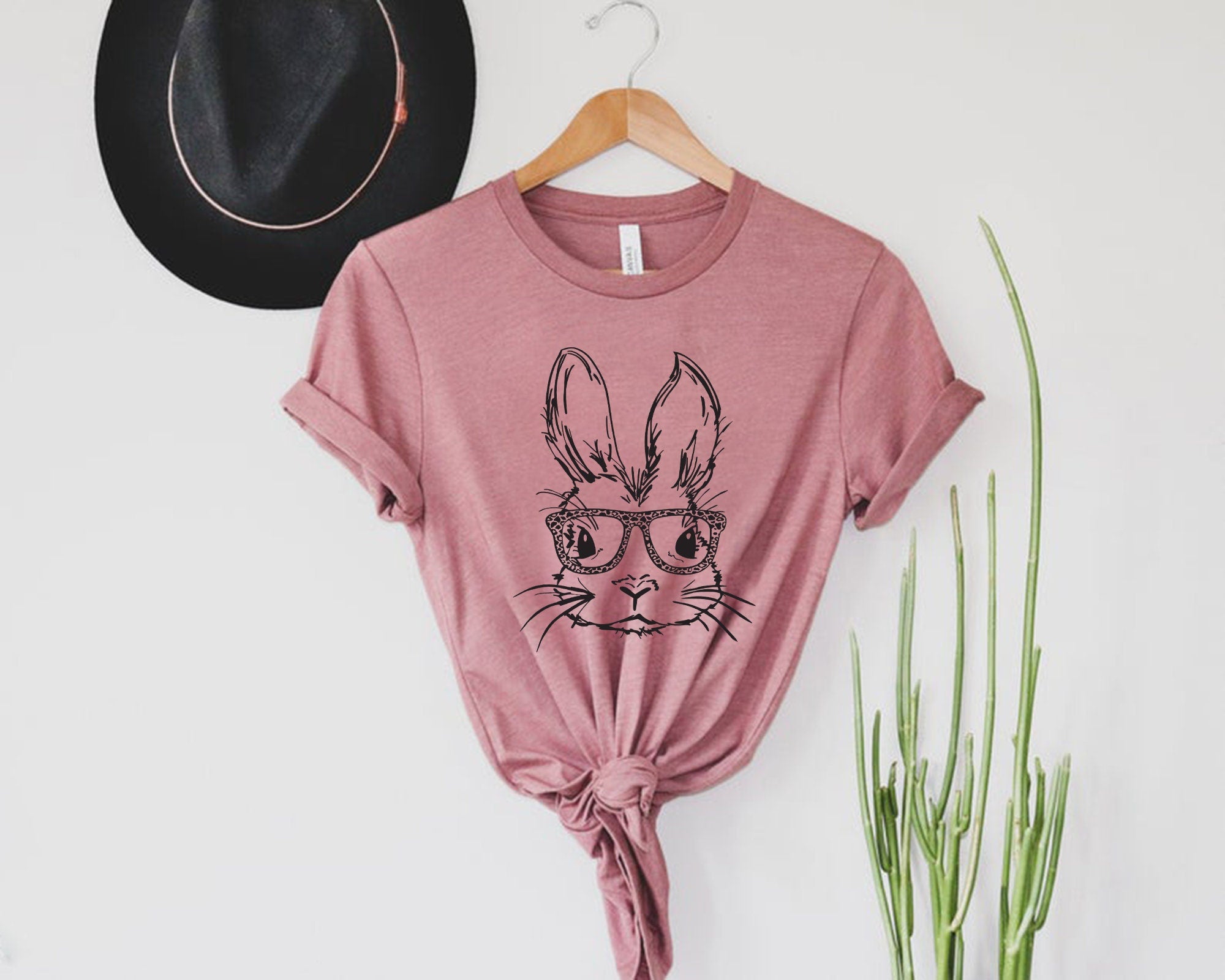 Bunny With Leopard Glasses Shirt, Easter Shirt, Easter Bunny Graphic Tee, Easter Shirts For Women, Ladies Easter Bunny shirt,Kids Easter Tee