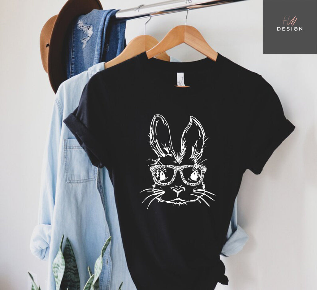 Bunny With Leopard Glasses Shirt, Easter Shirt, Easter Bunny Graphic Tee, Easter Shirts For Women, Ladies Easter Bunny shirt,Kids Easter Tee