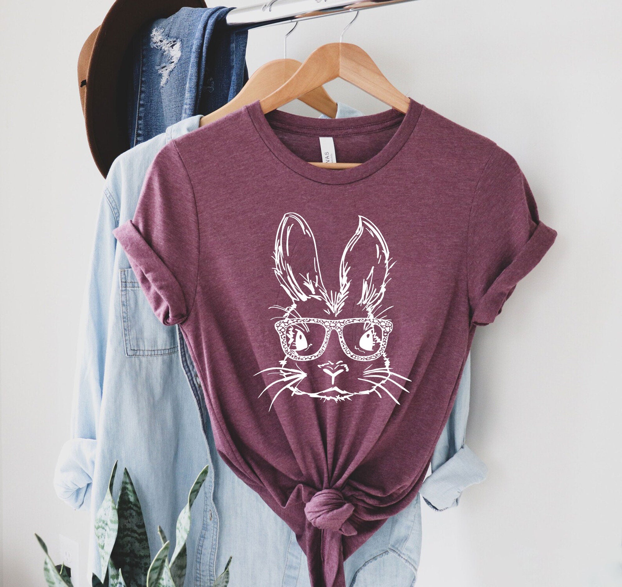 Bunny With Leopard Glasses Shirt, Easter Shirt, Easter Bunny Graphic Tee, Easter Shirts For Women, Ladies Easter Bunny shirt,Kids Easter Tee