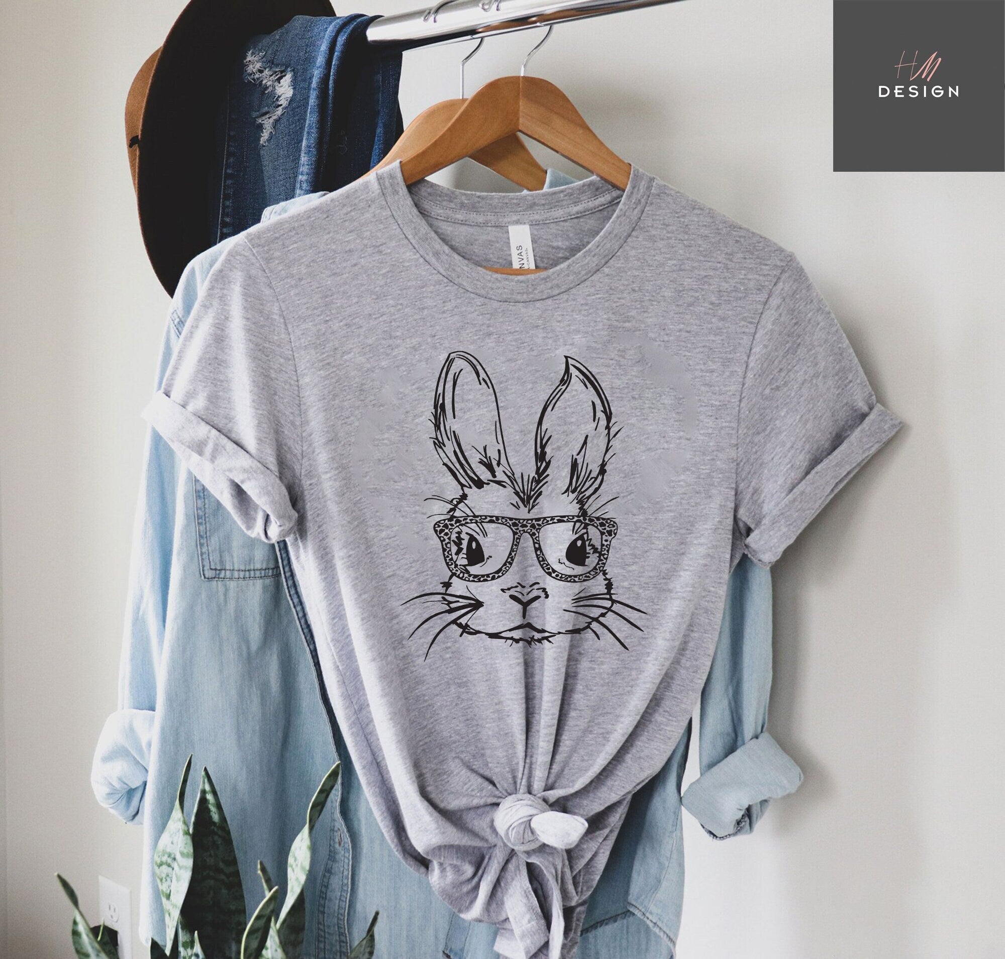Bunny With Leopard Glasses Shirt, Easter Shirt, Easter Bunny Graphic Tee, Easter Shirts For Women, Ladies Easter Bunny shirt,Kids Easter Tee