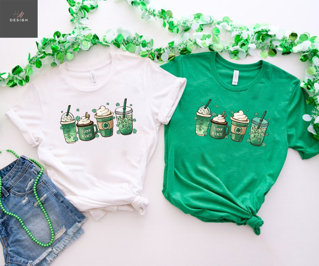 Coffee St Patricks Day shirt, Womens Cute St Patty's Day Shirt, Lucky latte Green Shirt, Irish Shamrock clover shirt, women St Patricks tee