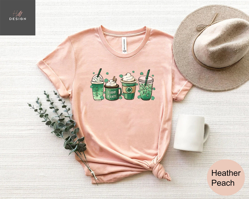 Coffee St Patricks Day shirt, Womens Cute St Patty's Day Shirt, Lucky latte Green Shirt, Irish Shamrock clover shirt, women St Patricks tee