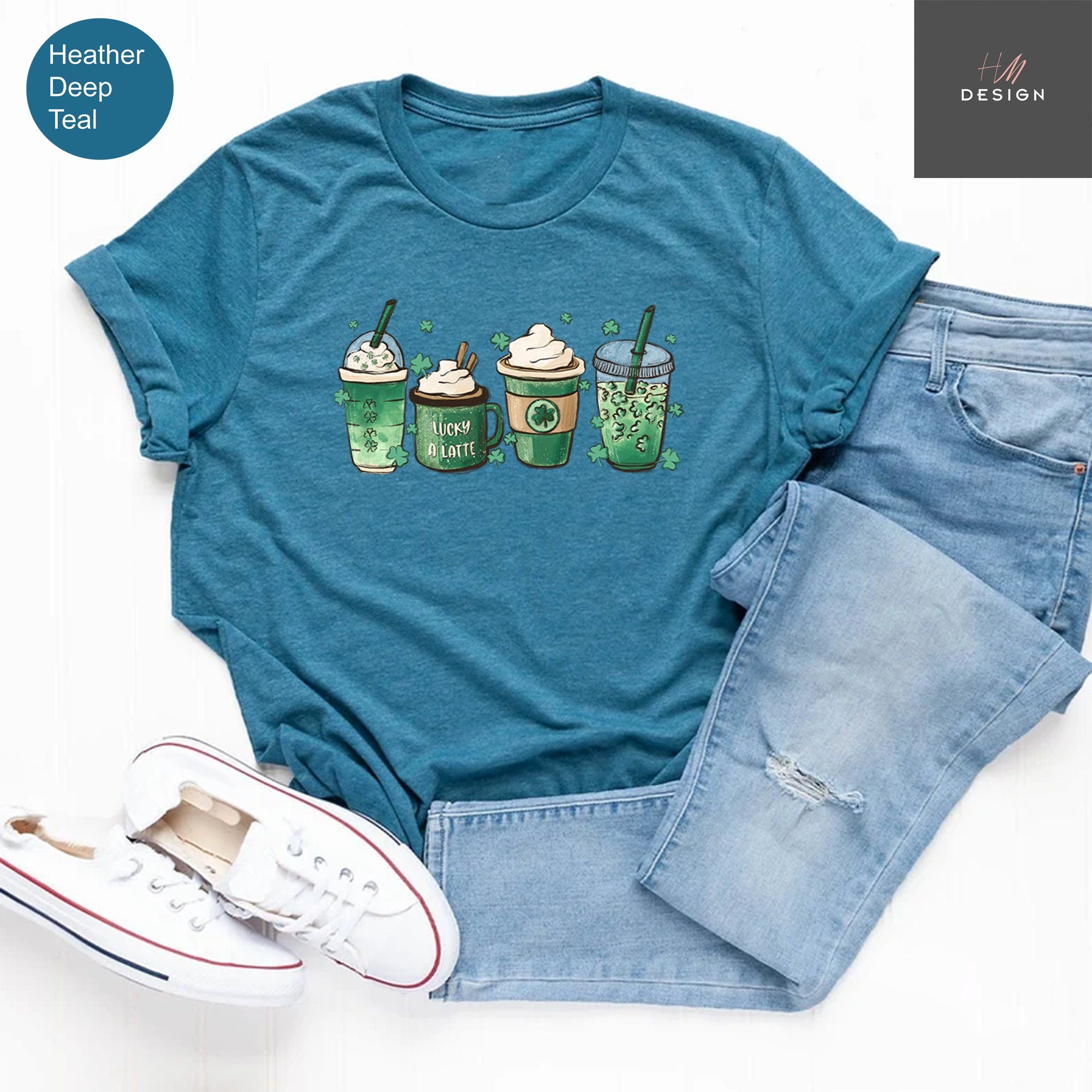 Coffee St Patricks Day shirt, Womens Cute St Patty's Day Shirt, Lucky latte Green Shirt, Irish Shamrock clover shirt, women St Patricks tee