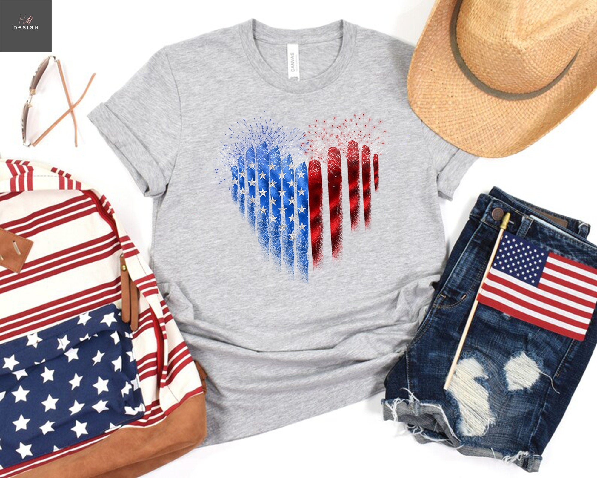 American Flag Heart T-Shirt, Fourth of July T-Shirt, USA Flag Shirt, Independence Day, American Flag Shirt, Patriotic Shirt, 4Th Of July Tee