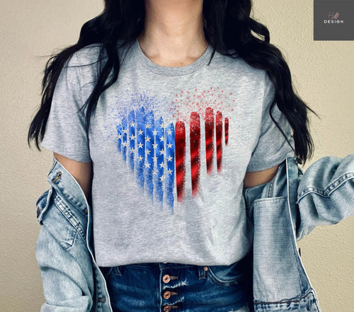 American Flag Heart T-Shirt, Fourth of July T-Shirt, USA Flag Shirt, Independence Day, American Flag Shirt, Patriotic Shirt, 4Th Of July Tee