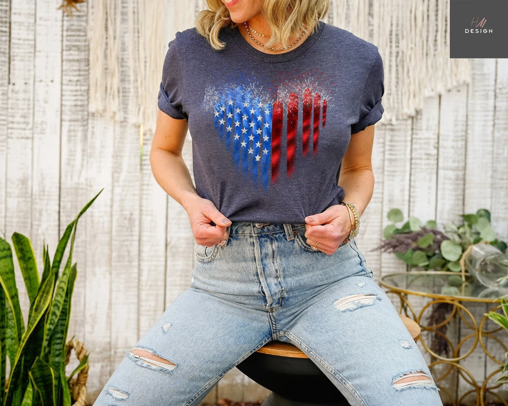American Flag Heart T-Shirt, Fourth of July T-Shirt, USA Flag Shirt, Independence Day, American Flag Shirt, Patriotic Shirt, 4Th Of July Tee