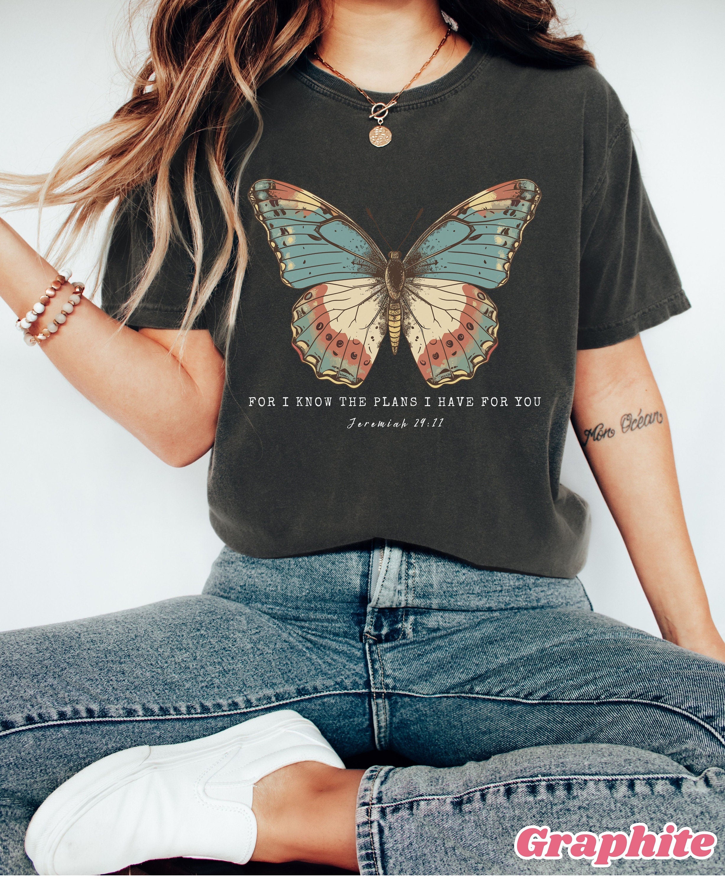 Comfort Colors Religious Shirt Jesus Shirt, Christian Women's Shirt Faith Shirt Bible Verse Sweatshirt Vintage Butterfly Tee Christian Gifts