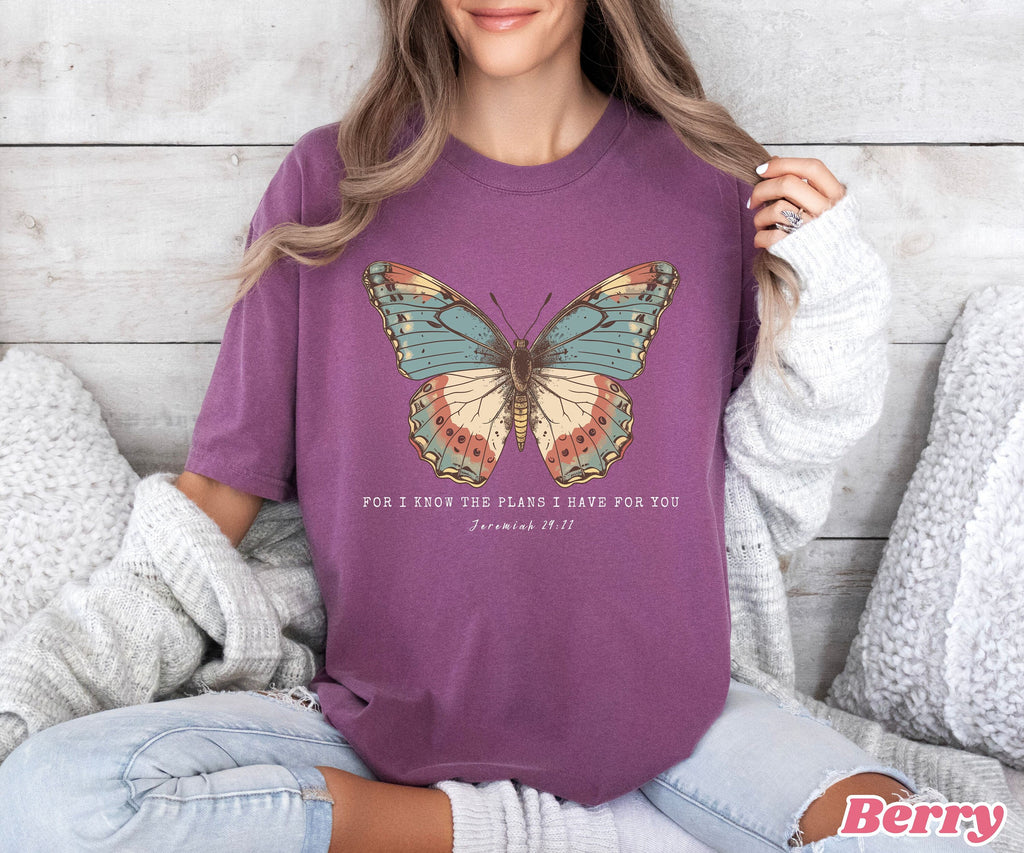 Comfort Colors Religious Shirt Jesus Shirt, Christian Women's Shirt Faith Shirt Bible Verse Sweatshirt Vintage Butterfly Tee Christian Gifts