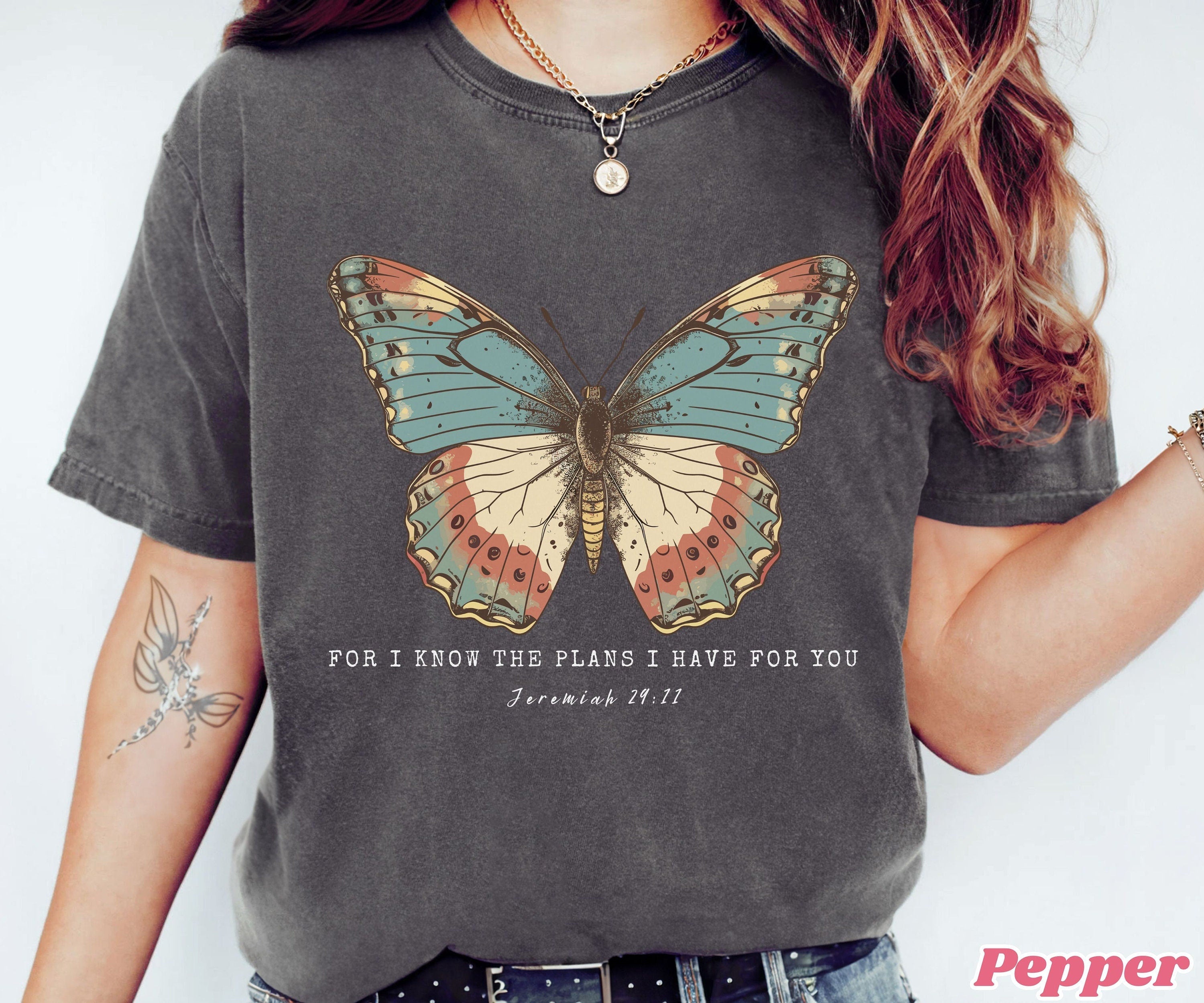 Comfort Colors Religious Shirt Jesus Shirt, Christian Women's Shirt Faith Shirt Bible Verse Sweatshirt Vintage Butterfly Tee Christian Gifts