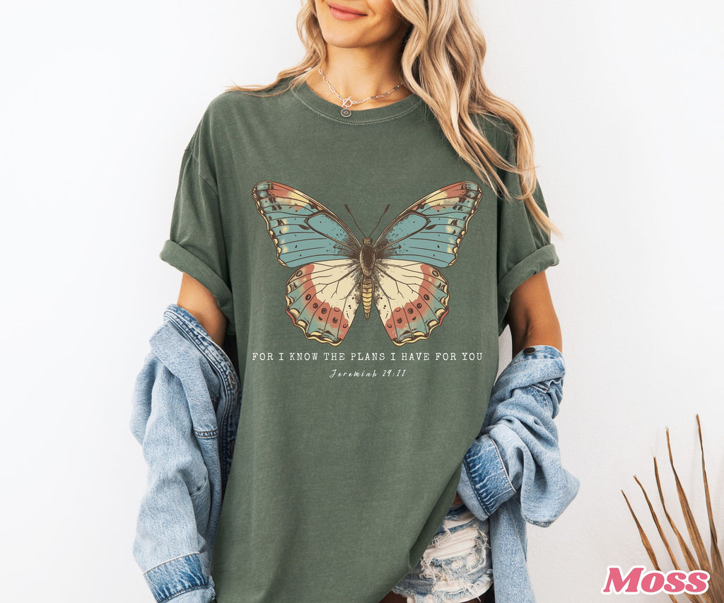 Comfort Colors Religious Shirt Jesus Shirt, Christian Women's Shirt Faith Shirt Bible Verse Sweatshirt Vintage Butterfly Tee Christian Gifts
