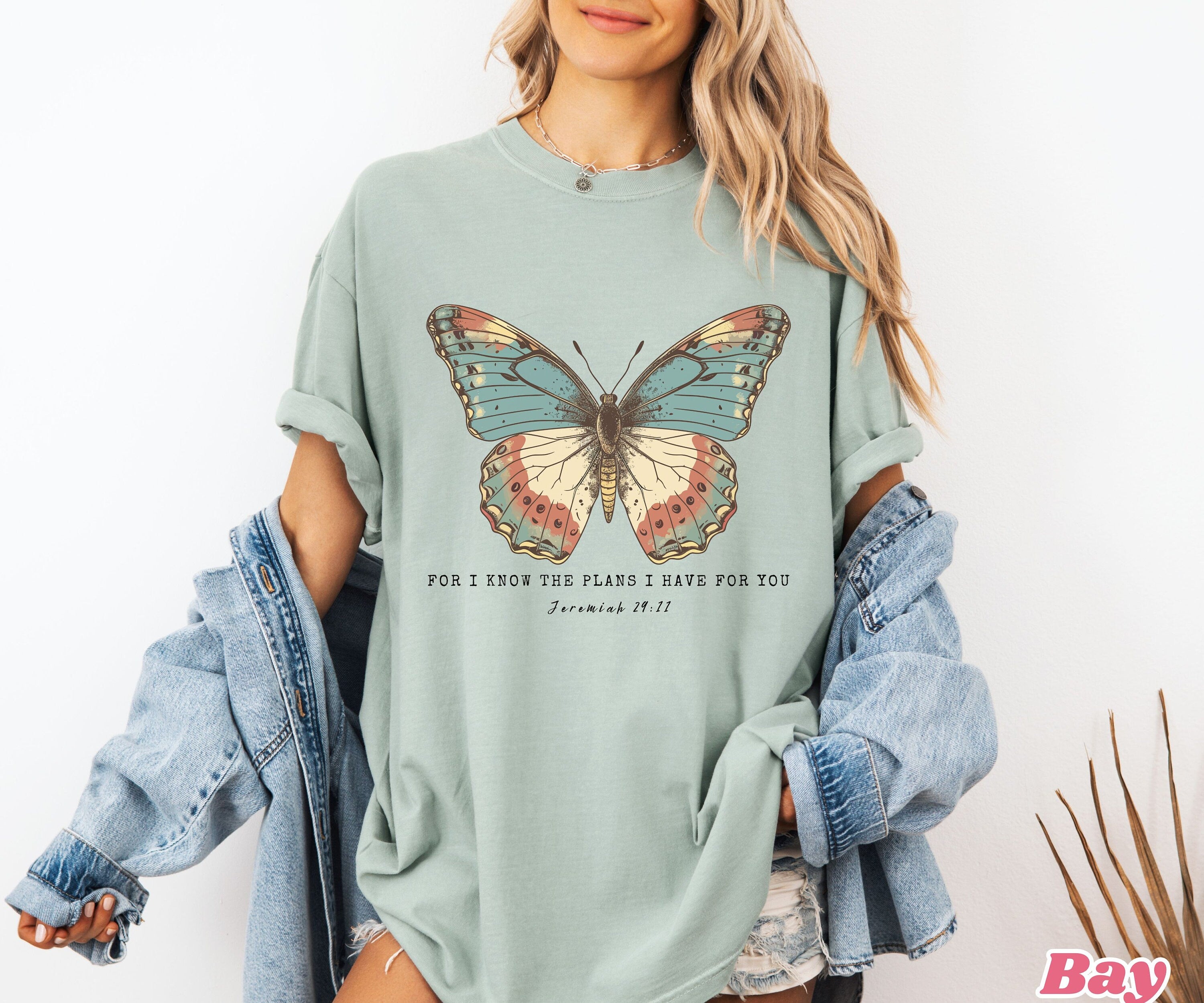 Comfort Colors Religious Shirt Jesus Shirt, Christian Women's Shirt Faith Shirt Bible Verse Sweatshirt Vintage Butterfly Tee Christian Gifts