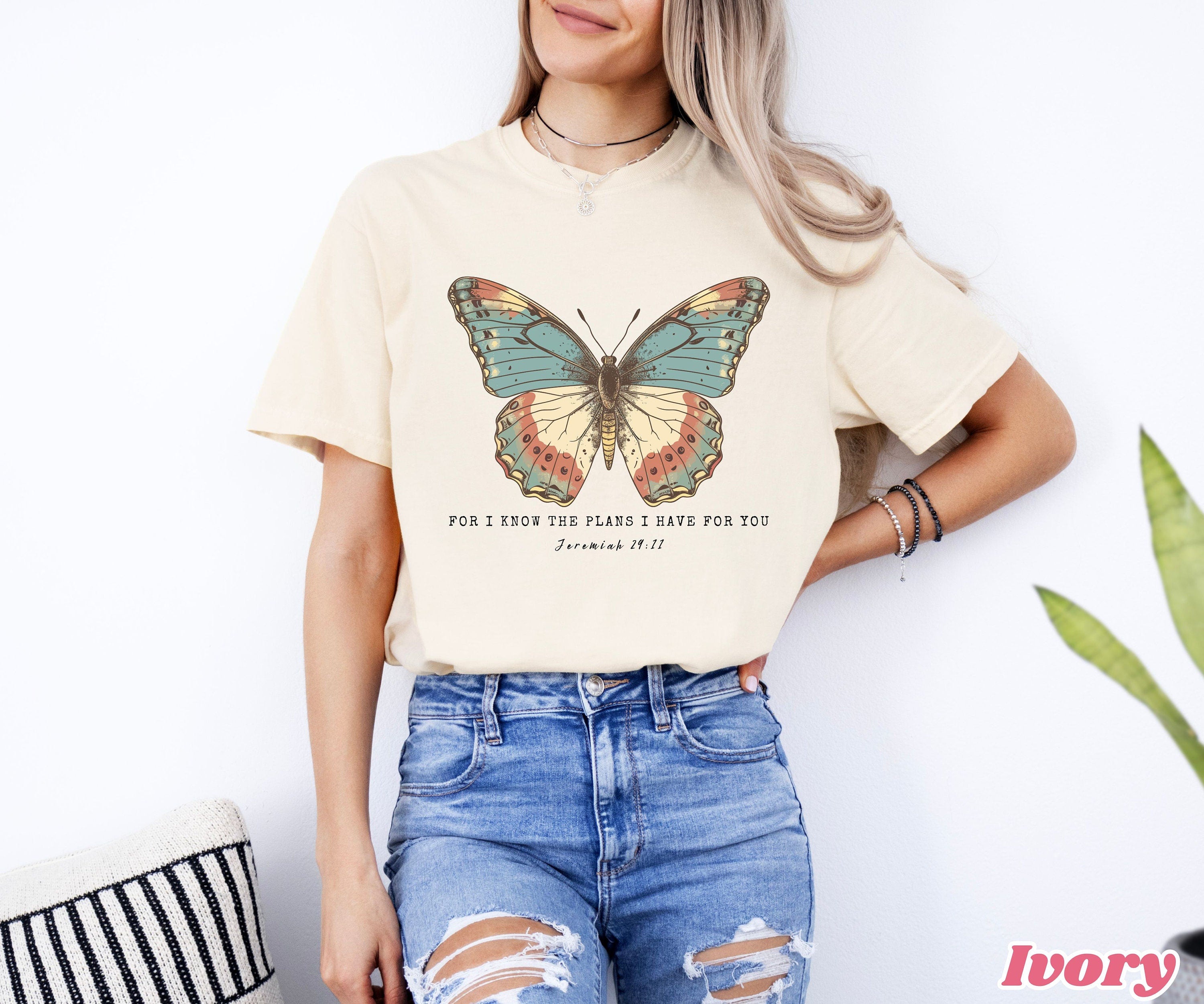 Comfort Colors Religious Shirt Jesus Shirt, Christian Women's Shirt Faith Shirt Bible Verse Sweatshirt Vintage Butterfly Tee Christian Gifts