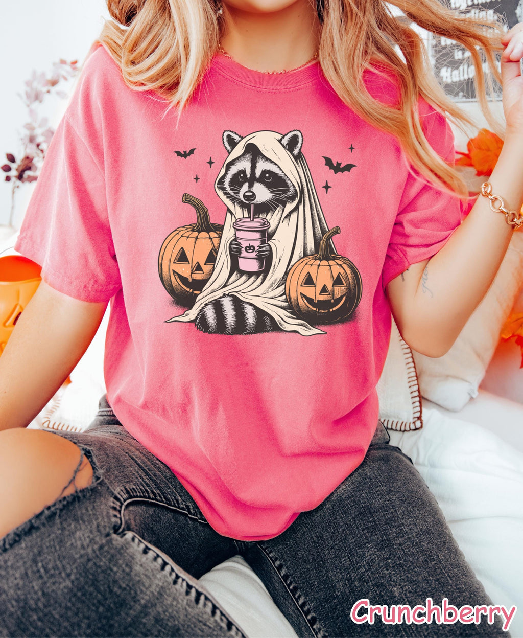 Comfort Colors® Halloween Raccoon Shirt, Cute Ghost Raccoon Shirt Raccoon Pumpkin Spice Tee Funny Spooky Season Shirt Fall Coffee Lover Gift