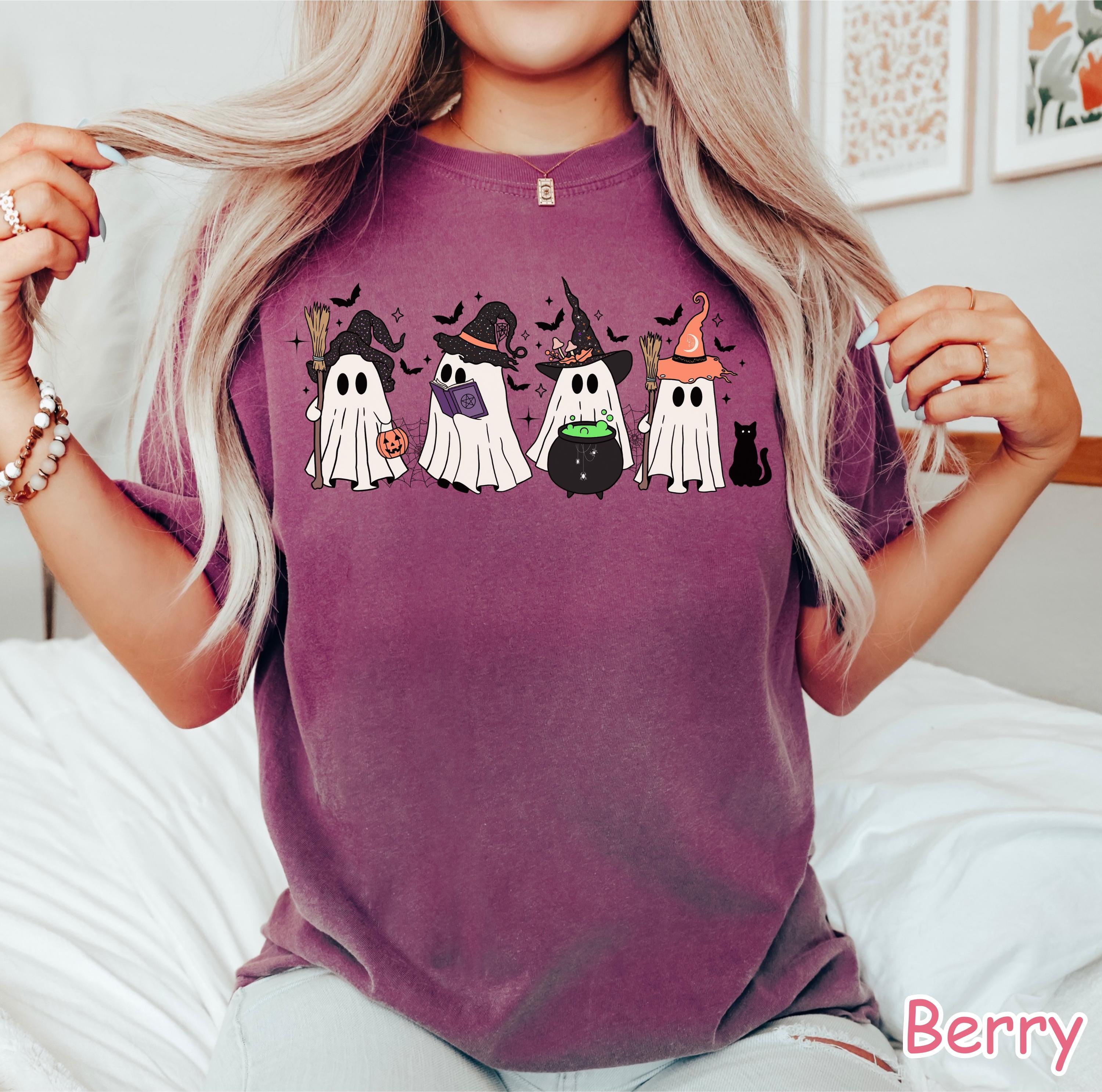 Vintage Witchy Ghost Shirt, Comfort Colors® Womens Ghost Shirt, Spooky Season Witch T-Shirt, Halloween Witchy Gifts, Women Halloween Gift