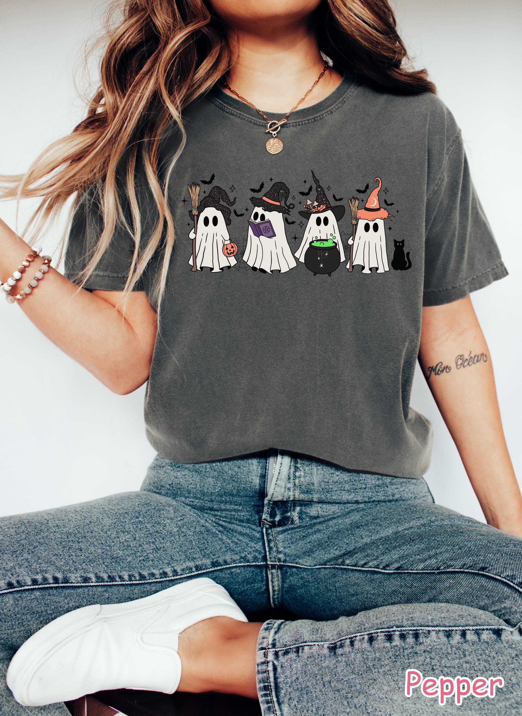 Vintage Witchy Ghost Shirt, Comfort Colors® Womens Ghost Shirt, Spooky Season Witch T-Shirt, Halloween Witchy Gifts, Women Halloween Gift