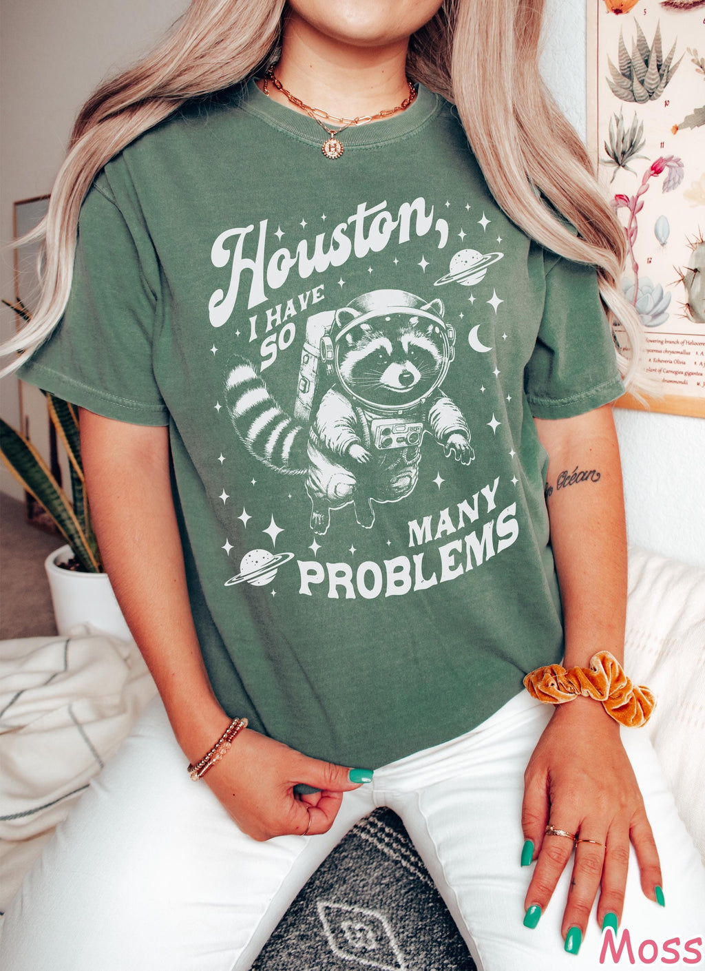 Houston I Have So Many Problems Shirt, Raccoon In Space Shirt, Retro 90s Graphic Shirt, Womens Trendy Shirt, Funny Raccoon Shirt, Meme Shirt