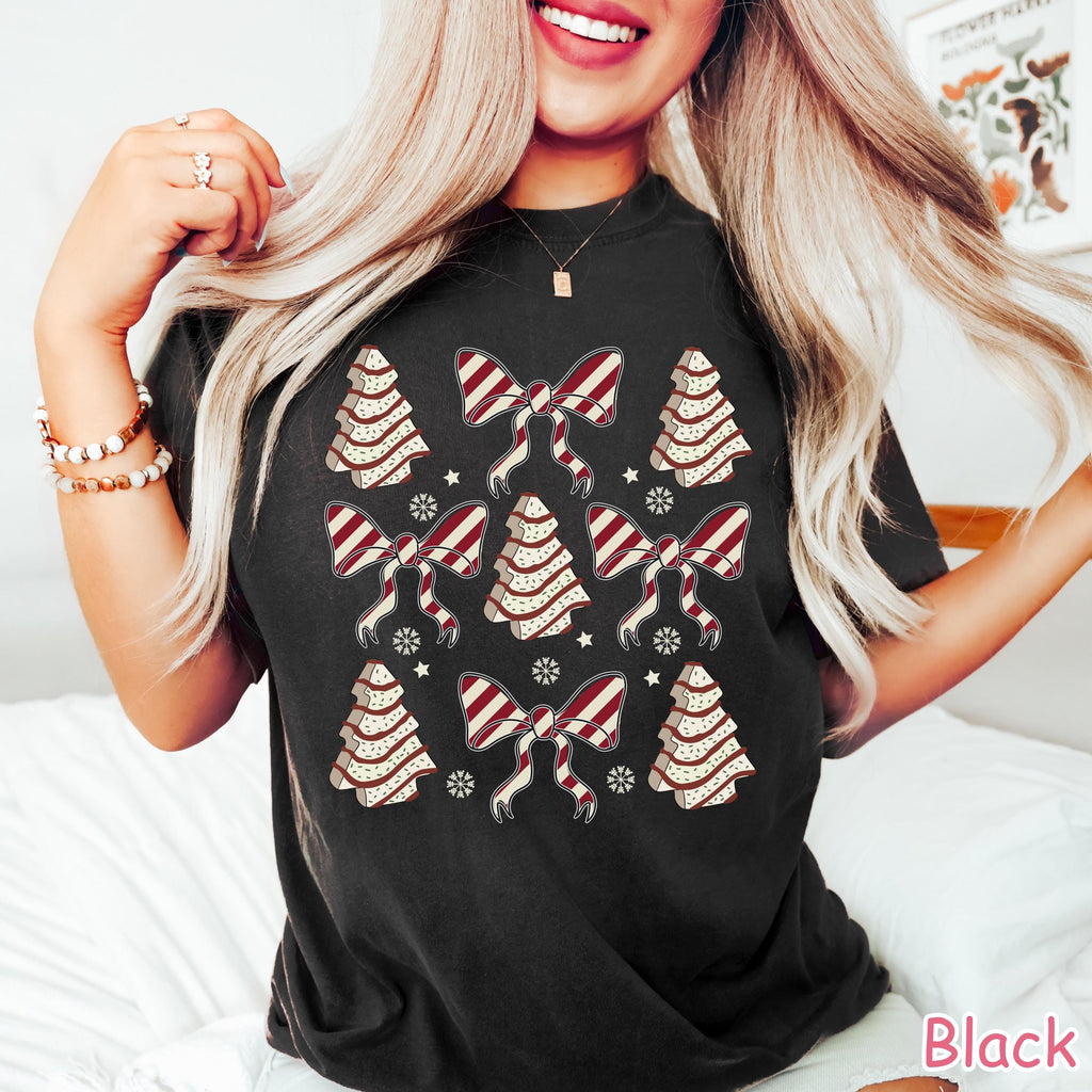 Comfort Colors® Christmas Coquette Shirt Christmas Tree Cake Shirt Womens Christmas Gift Girly Christmas Shirt Holiday Shirt Xmas Bow Shirt