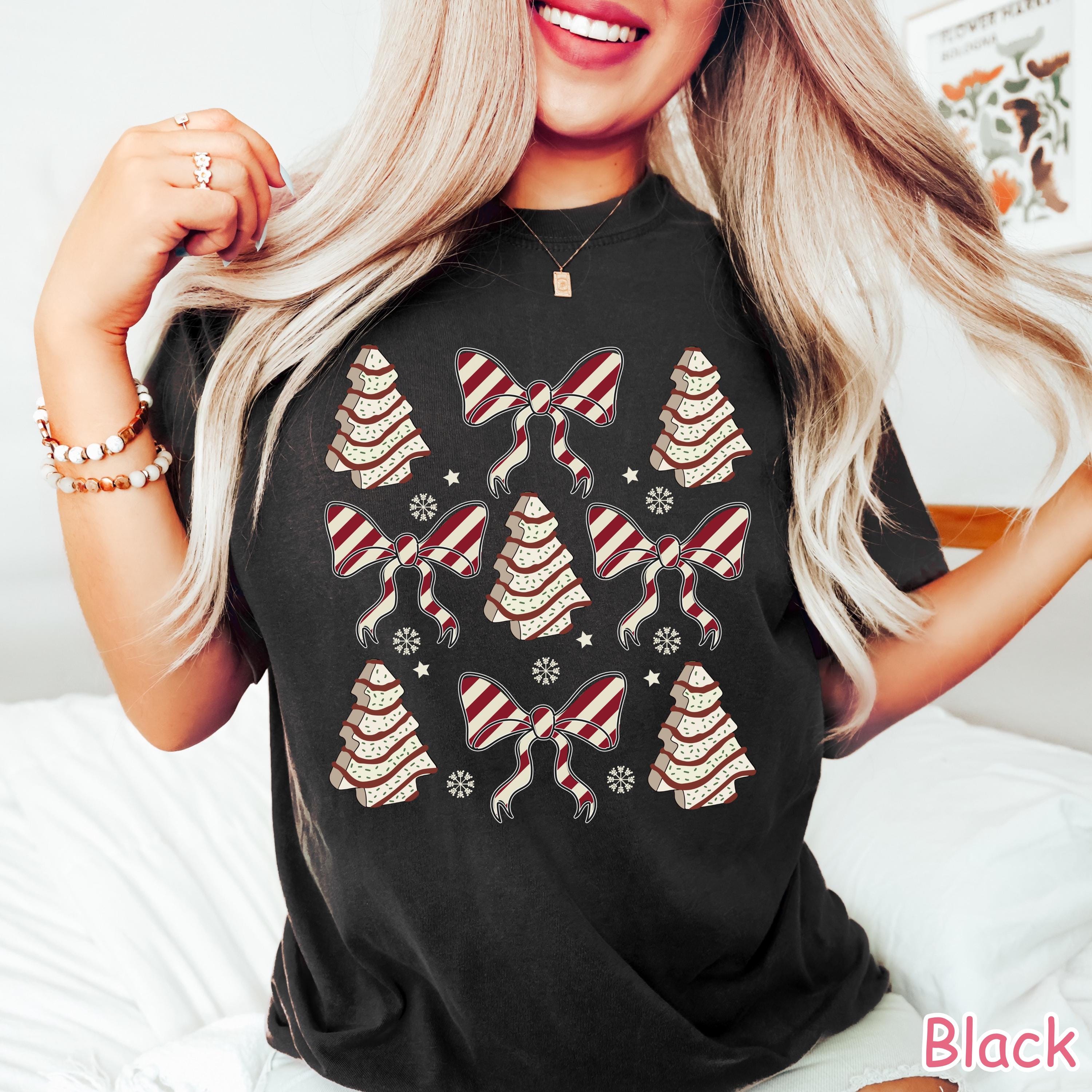 Comfort Colors® Christmas Coquette Shirt Christmas Tree Cake Shirt Womens Christmas Gift Girly Christmas Shirt Holiday Shirt Xmas Bow Shirt