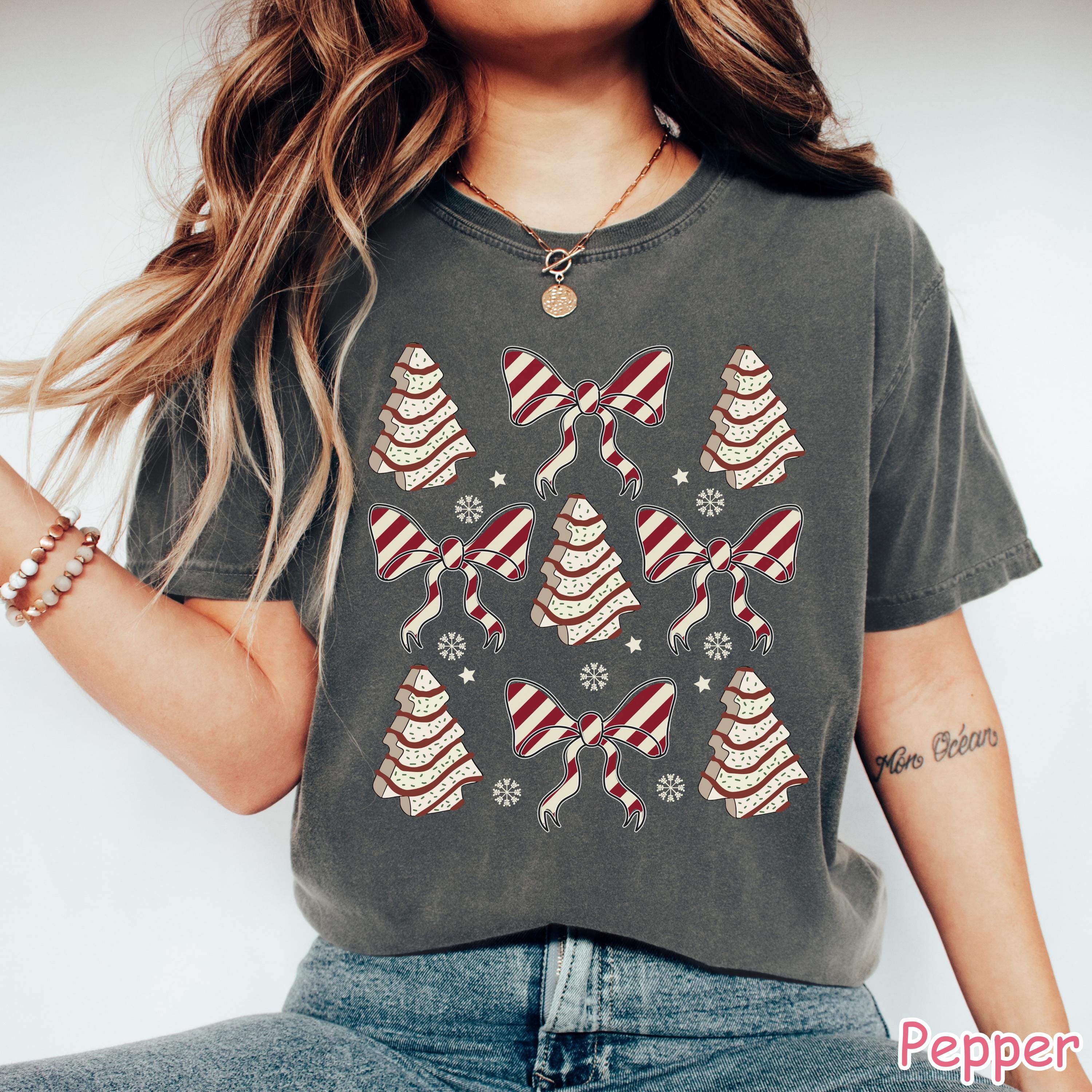 Comfort Colors® Christmas Coquette Shirt Christmas Tree Cake Shirt Womens Christmas Gift Girly Christmas Shirt Holiday Shirt Xmas Bow Shirt
