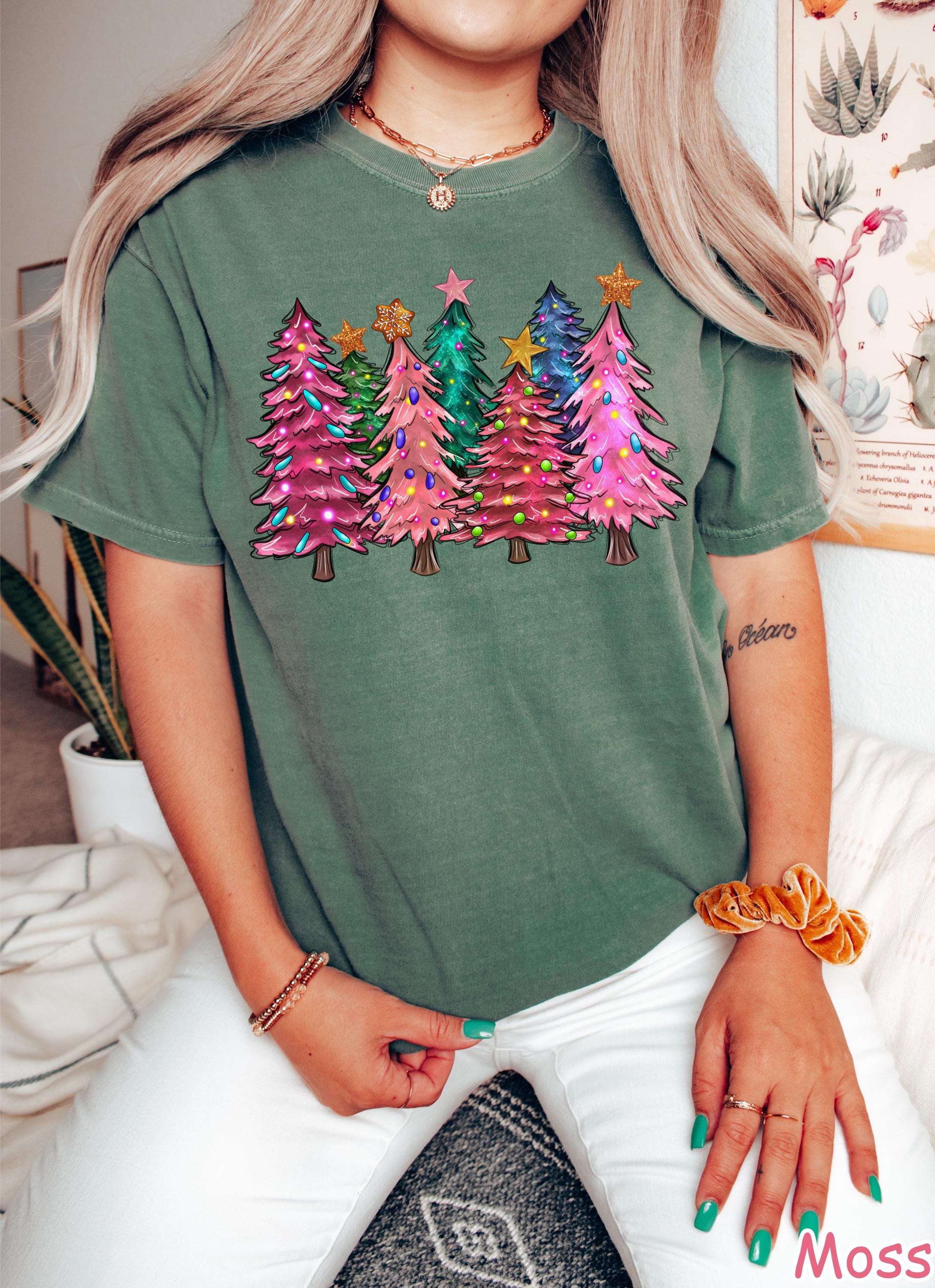 Comfort Colors® Pink Christmas Tree Shirt Women Christmas Shirt Holiday Shirt Cute Family Christmas Shirt Christmas Gift Merry Christmas Tee
