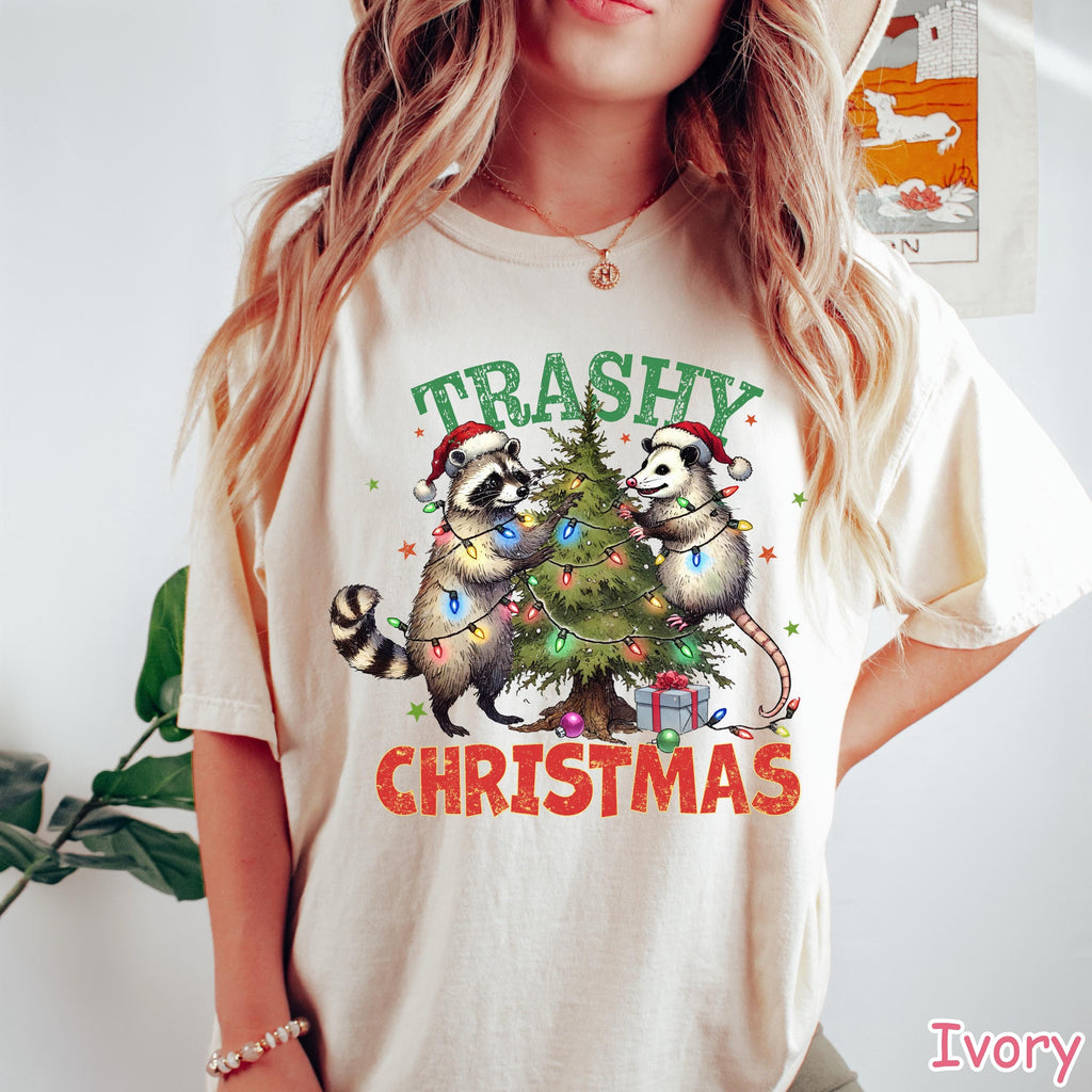 Comfort Colors® Raccoon Christmas Shirt Christmas Opossum Shirt Funny Womens Christmas Gift Retro Raccoon Possum Holiday Shirt Xmas Crewneck