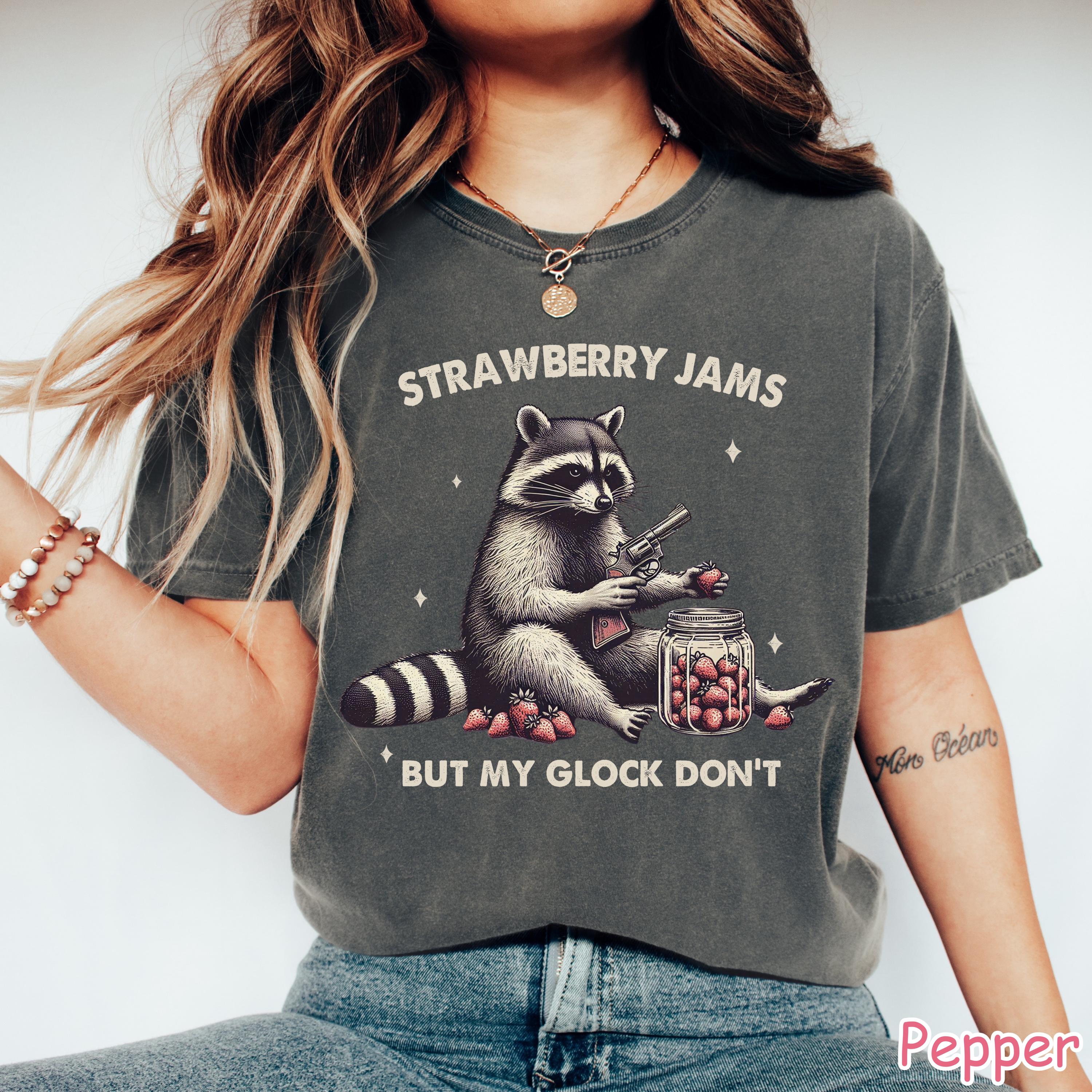 Comfort Colors® Raccoon Shirt, Strawberry Jams But My Glock Don't Raccoon T-Shirt, Funny Raccoon Lover Gift, Funny Meme T-Shirt, Y2K Shirt