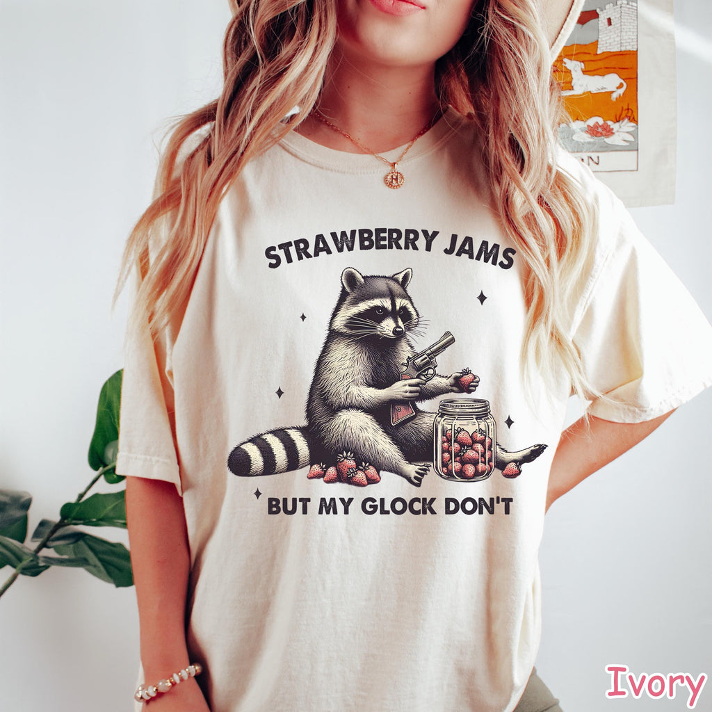 Comfort Colors® Raccoon Shirt, Strawberry Jams But My Glock Don't Raccoon T-Shirt, Funny Raccoon Lover Gift, Funny Meme T-Shirt, Y2K Shirt