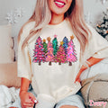 Comfort Colors® Pink Christmas Tree Shirt Women Christmas Shirt Holiday Shirt Cute Family Christmas Shirt Christmas Gift Merry Christmas Tee