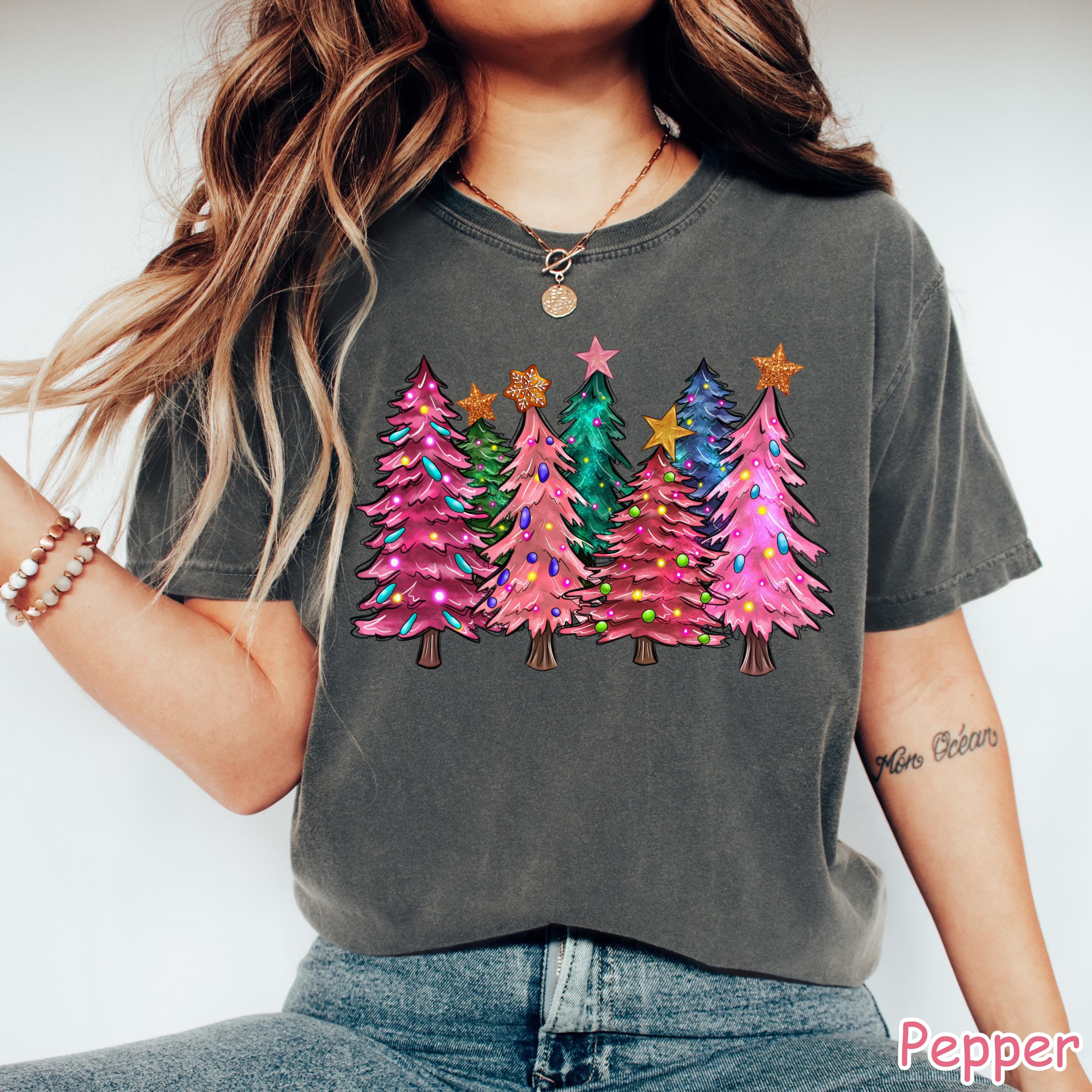Comfort Colors® Pink Christmas Tree Shirt Women Christmas Shirt Holiday Shirt Cute Family Christmas Shirt Christmas Gift Merry Christmas Tee