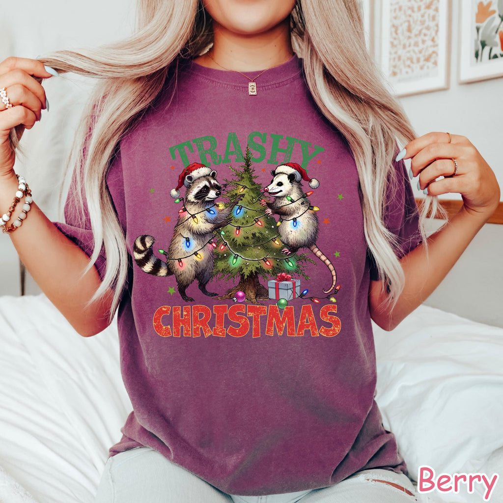 Comfort Colors® Raccoon Christmas Shirt Christmas Opossum Shirt Funny Womens Christmas Gift Retro Raccoon Possum Holiday Shirt Xmas Crewneck