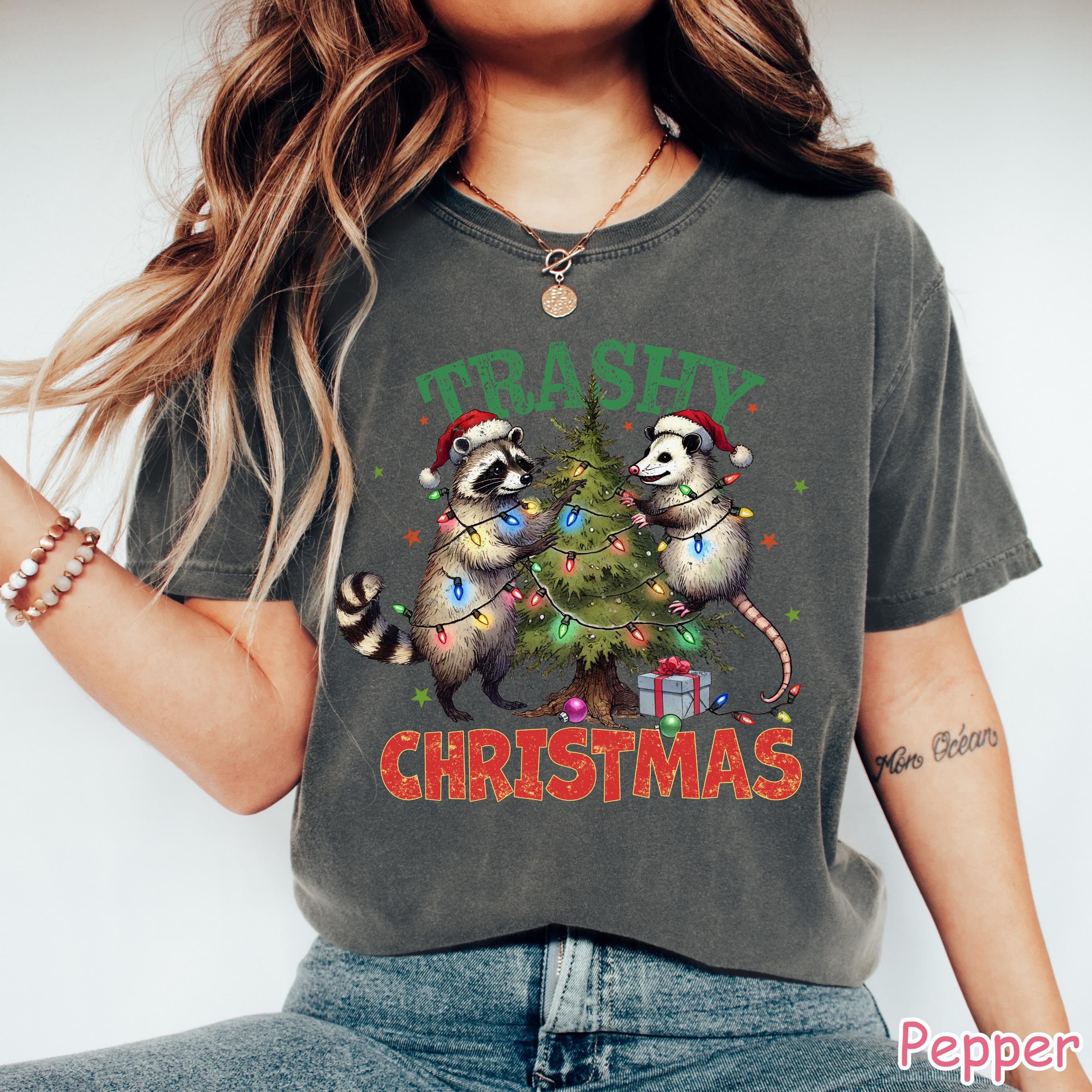 Comfort Colors® Raccoon Christmas Shirt Christmas Opossum Shirt Funny Womens Christmas Gift Retro Raccoon Possum Holiday Shirt Xmas Crewneck