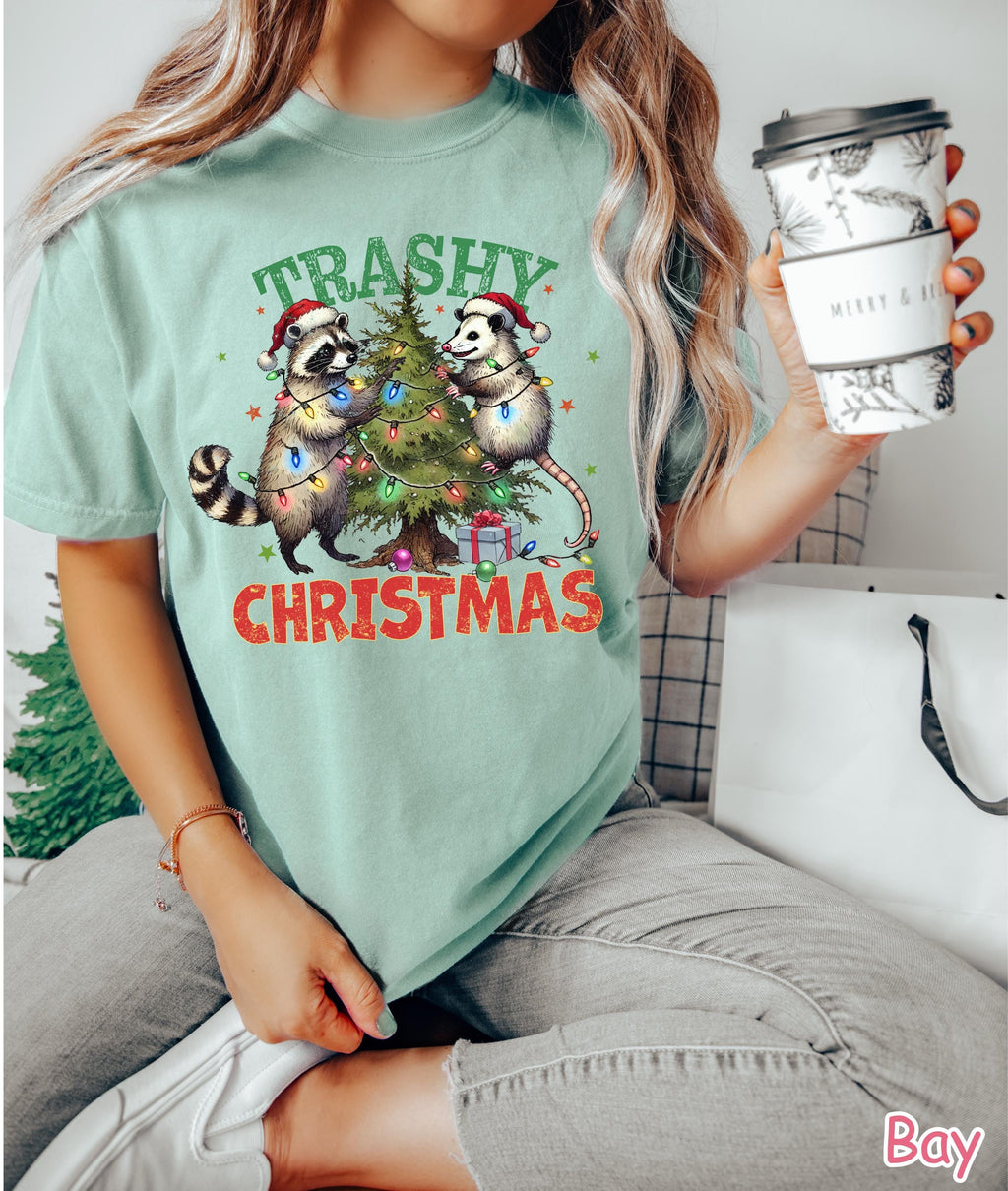 Comfort Colors® Raccoon Christmas Shirt Christmas Opossum Shirt Funny Womens Christmas Gift Retro Raccoon Possum Holiday Shirt Xmas Crewneck