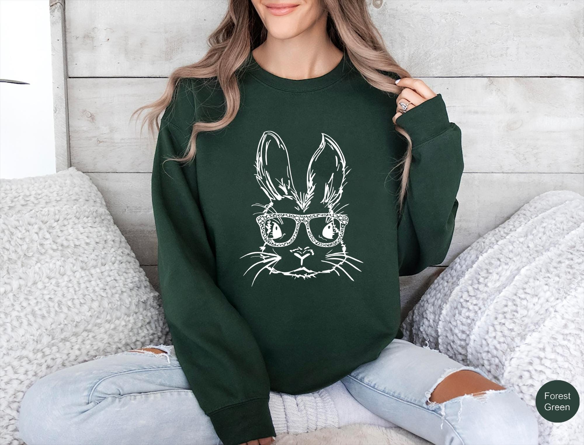 Bunny With Leopard Glasses Shirt, Easter Shirt, Easter Bunny Graphic Tee, Easter Shirts For Women, Ladies Easter Bunny shirt,Kids Easter Tee
