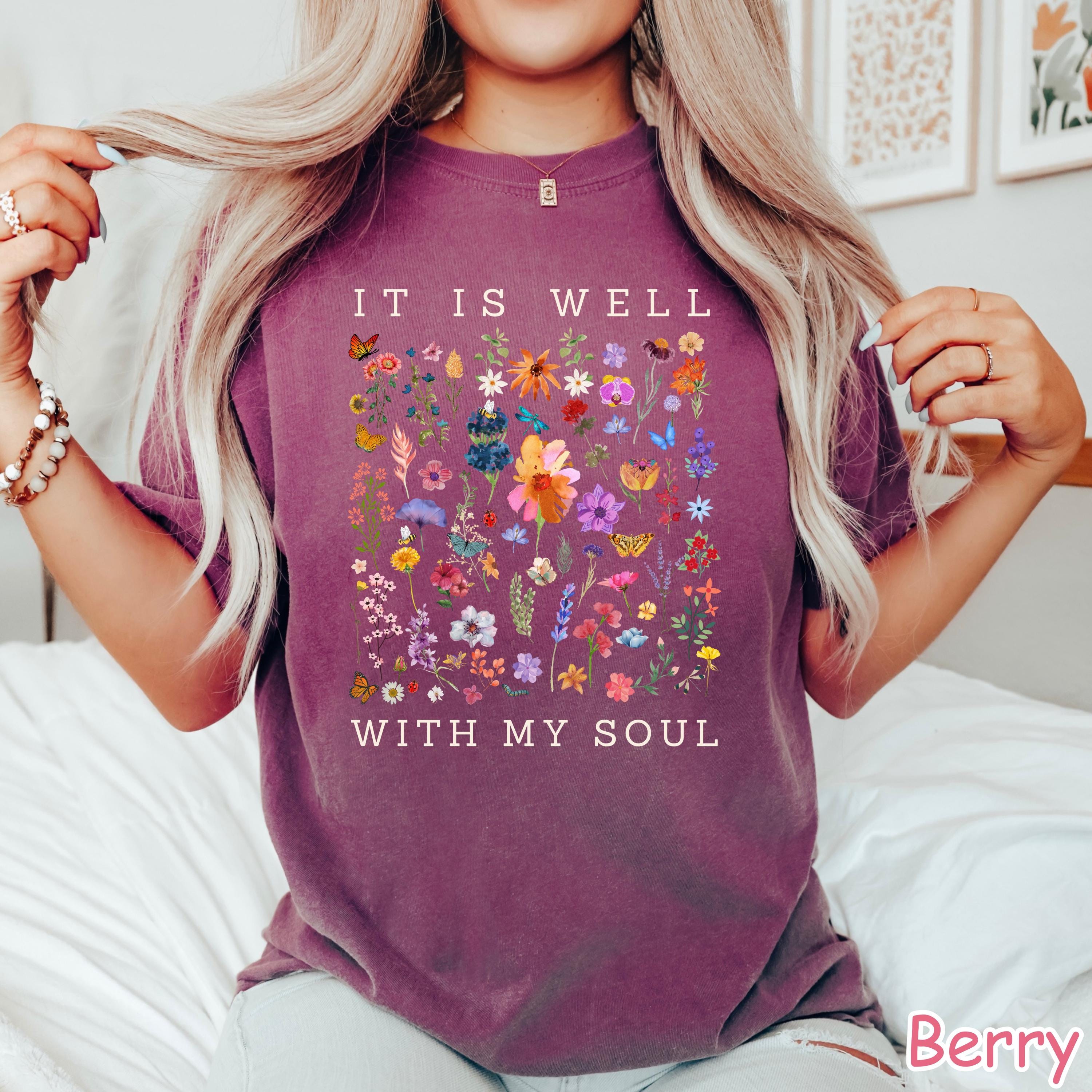 Comfort Colors® It Is Well With My Soul Vintage Floral Christian Shirt Wildflower Faith Tee Religious Women Gift Bible Verse Christian Gifts