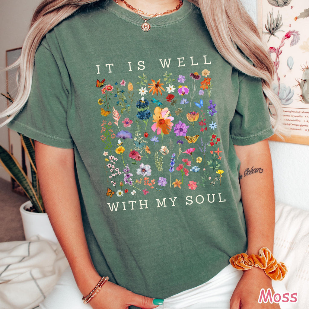Comfort Colors® It Is Well With My Soul Vintage Floral Christian Shirt Wildflower Faith Tee Religious Women Gift Bible Verse Christian Gifts