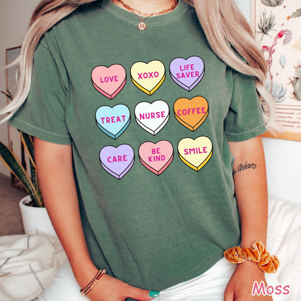 Comfort Colors® Cute Valentines Nurse Hearts Shirt, Valentines Day Nurse Gift, Nurse Love Tee, Valentine Gifts for Nurses, Nursing Crewneck