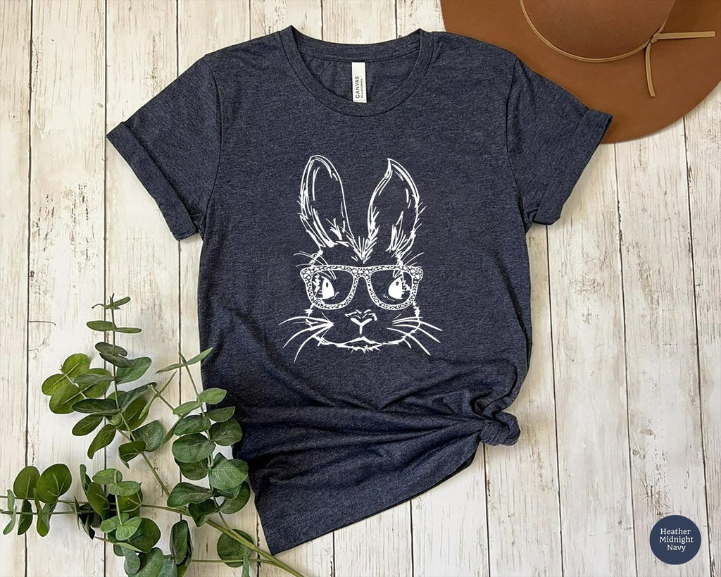 Bunny With Leopard Glasses Shirt, Easter Shirt, Easter Bunny Graphic Tee, Easter Shirts For Women, Ladies Easter Bunny shirt,Kids Easter Tee