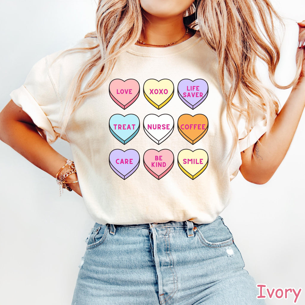 Comfort Colors® Cute Valentines Nurse Hearts Shirt, Valentines Day Nurse Gift, Nurse Love Tee, Valentine Gifts for Nurses, Nursing Crewneck