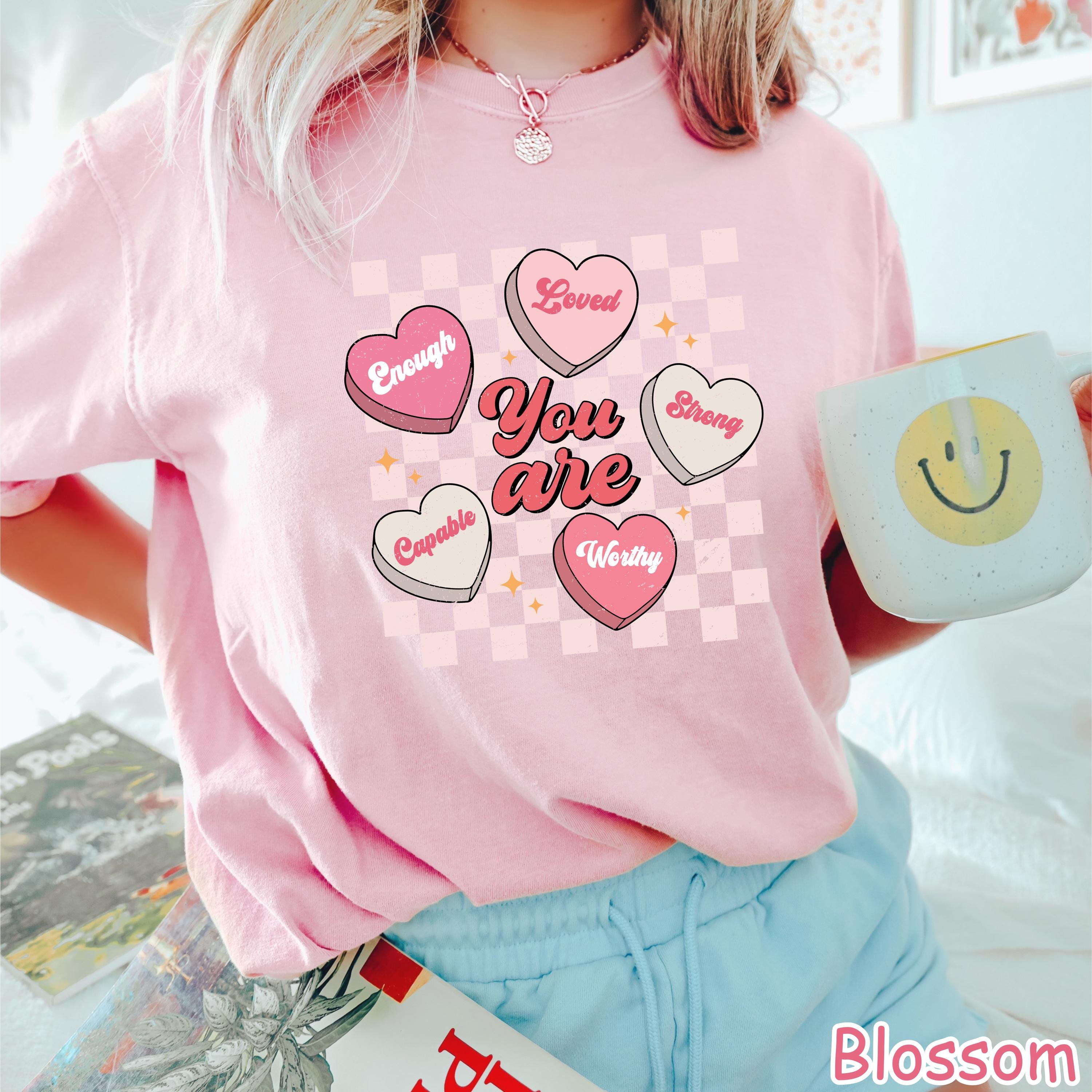 Comfort Colors® Retro Valentines Teacher Shirt Womens Valentines Day Shirt Positive Affirmation Shirt Valentine Gift for Teacher Heart Shirt