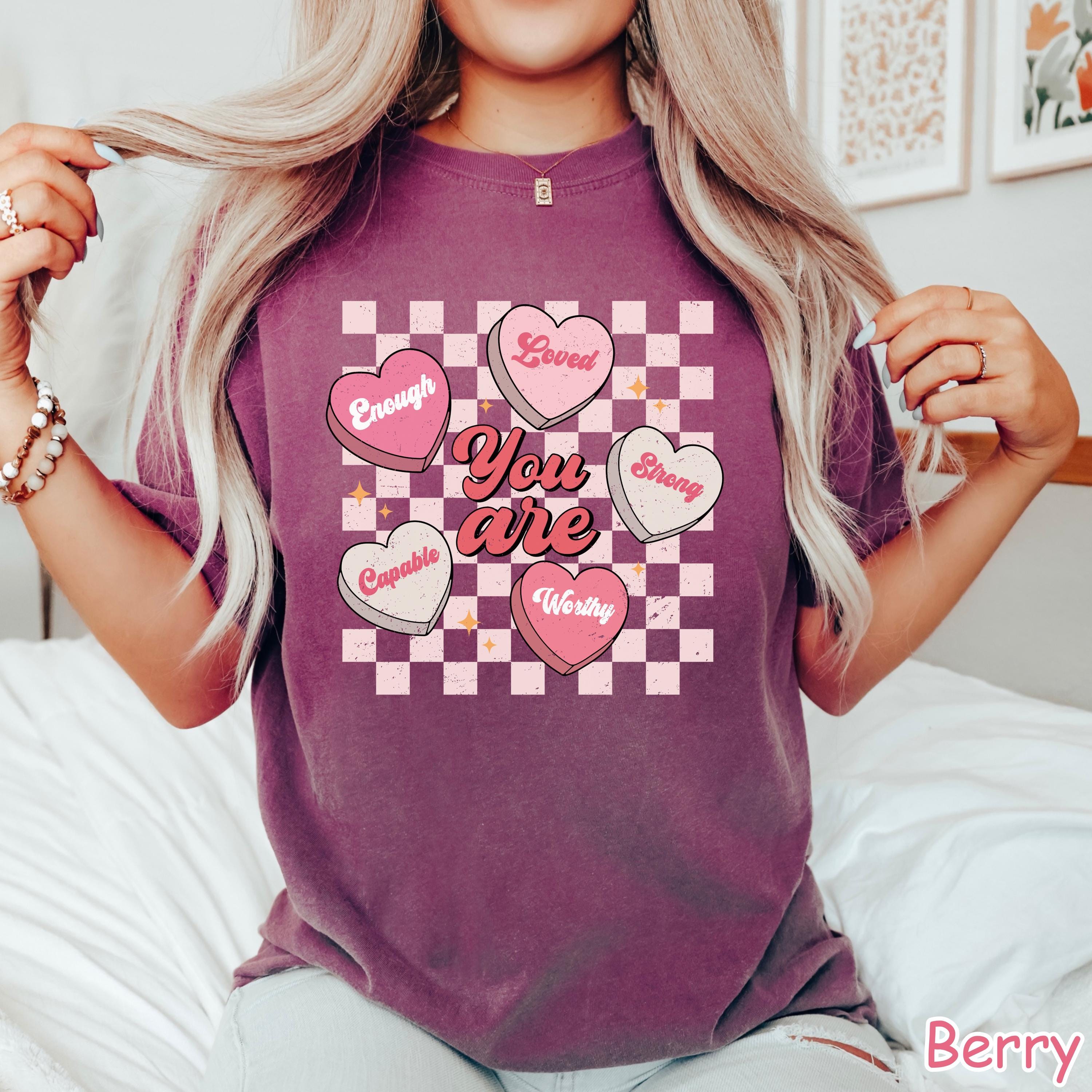 Comfort Colors® Retro Valentines Teacher Shirt Womens Valentines Day Shirt Positive Affirmation Shirt Valentine Gift for Teacher Heart Shirt