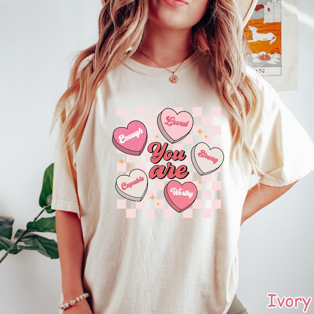 Comfort Colors® Retro Valentines Teacher Shirt Womens Valentines Day Shirt Positive Affirmation Shirt Valentine Gift for Teacher Heart Shirt