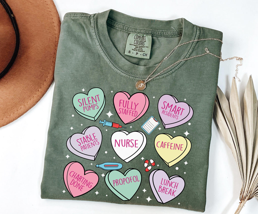 Comfort Colors® Cute Nurse Valentine Shirt, Candy Hearts Valentines Day Nurse Gift, Nursing Valentine Gift Nurse Love Shirt Gifts for Nurses