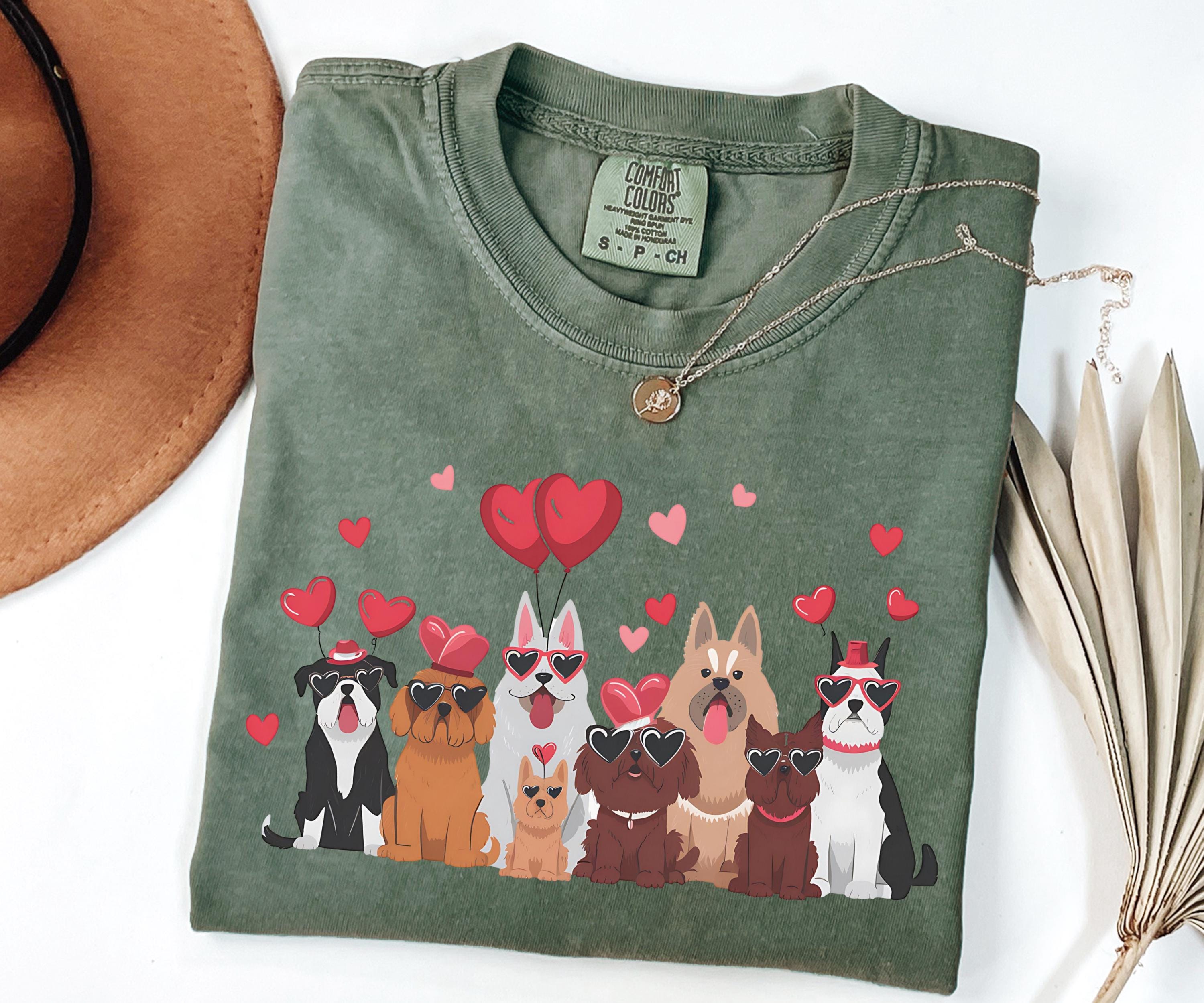 Comfort Colors® Cute Valentines Day Dogs Shirt Valentines Gifts for Dog Lovers Unique Valentine Dog Mom Gift Womens Valentines Hearts Shirt