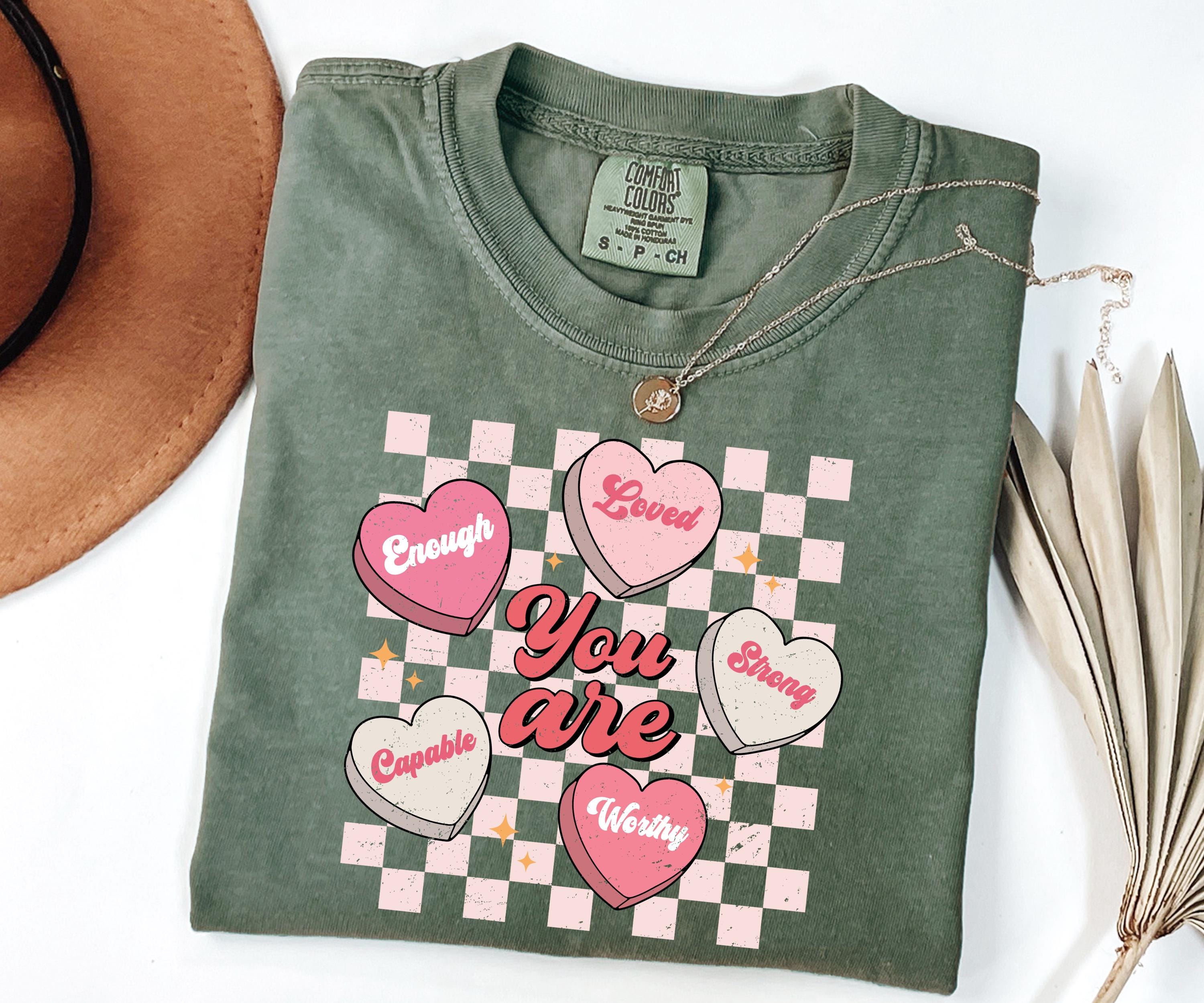 Comfort Colors® Retro Valentines Teacher Shirt Womens Valentines Day Shirt Positive Affirmation Shirt Valentine Gift for Teacher Heart Shirt