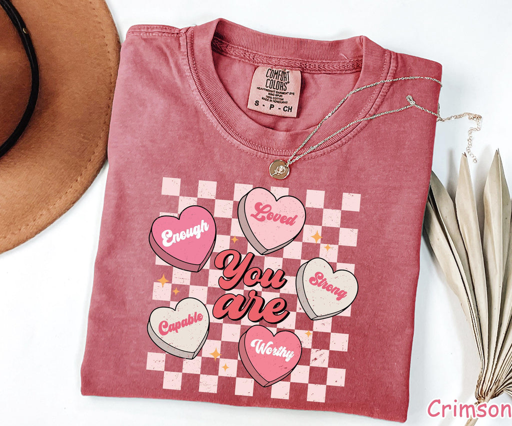 Comfort Colors® Retro Valentines Teacher Shirt Womens Valentines Day Shirt Positive Affirmation Shirt Valentine Gift for Teacher Heart Shirt