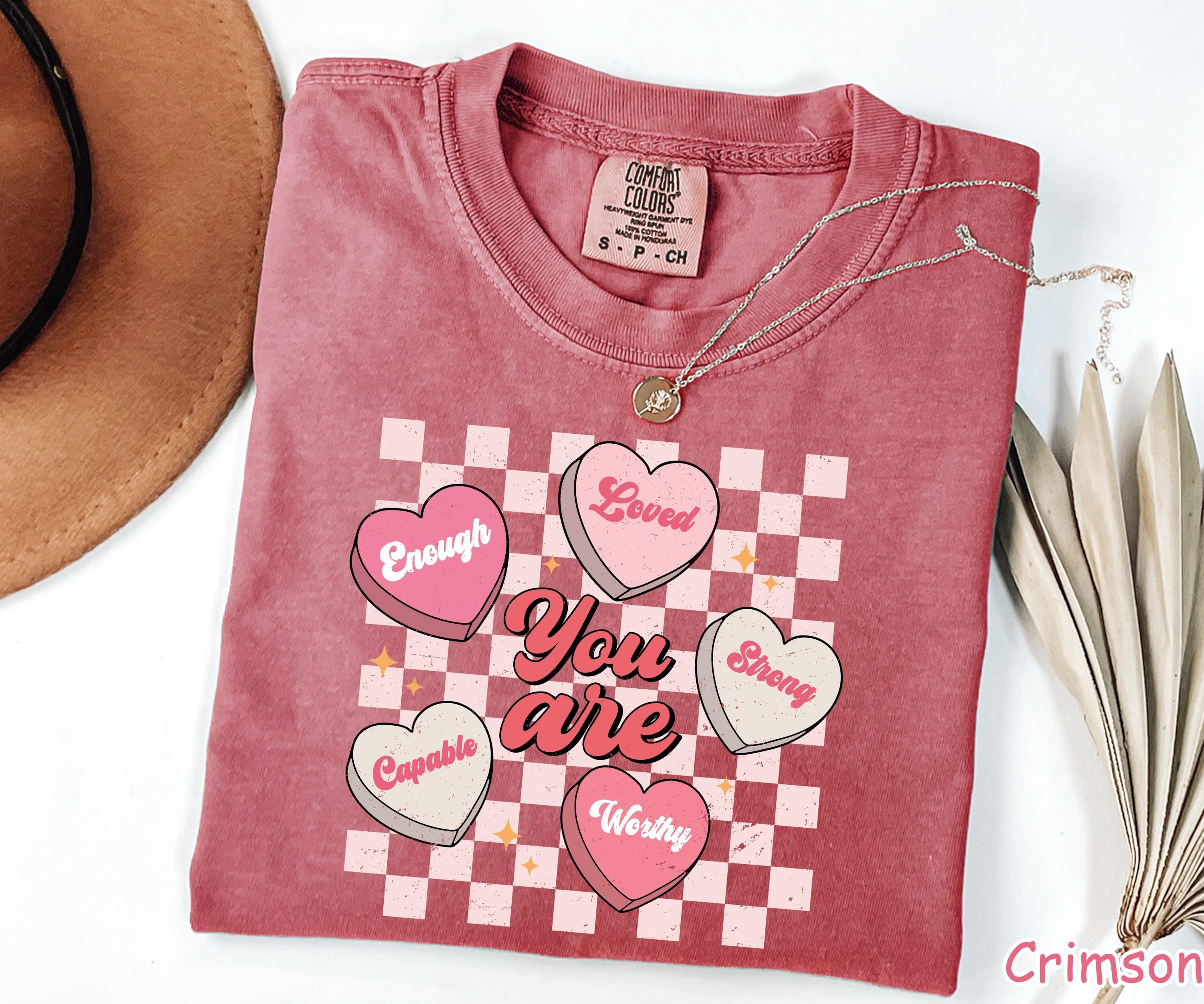 Comfort Colors® Retro Valentines Teacher Shirt Womens Valentines Day Shirt Positive Affirmation Shirt Valentine Gift for Teacher Heart Shirt