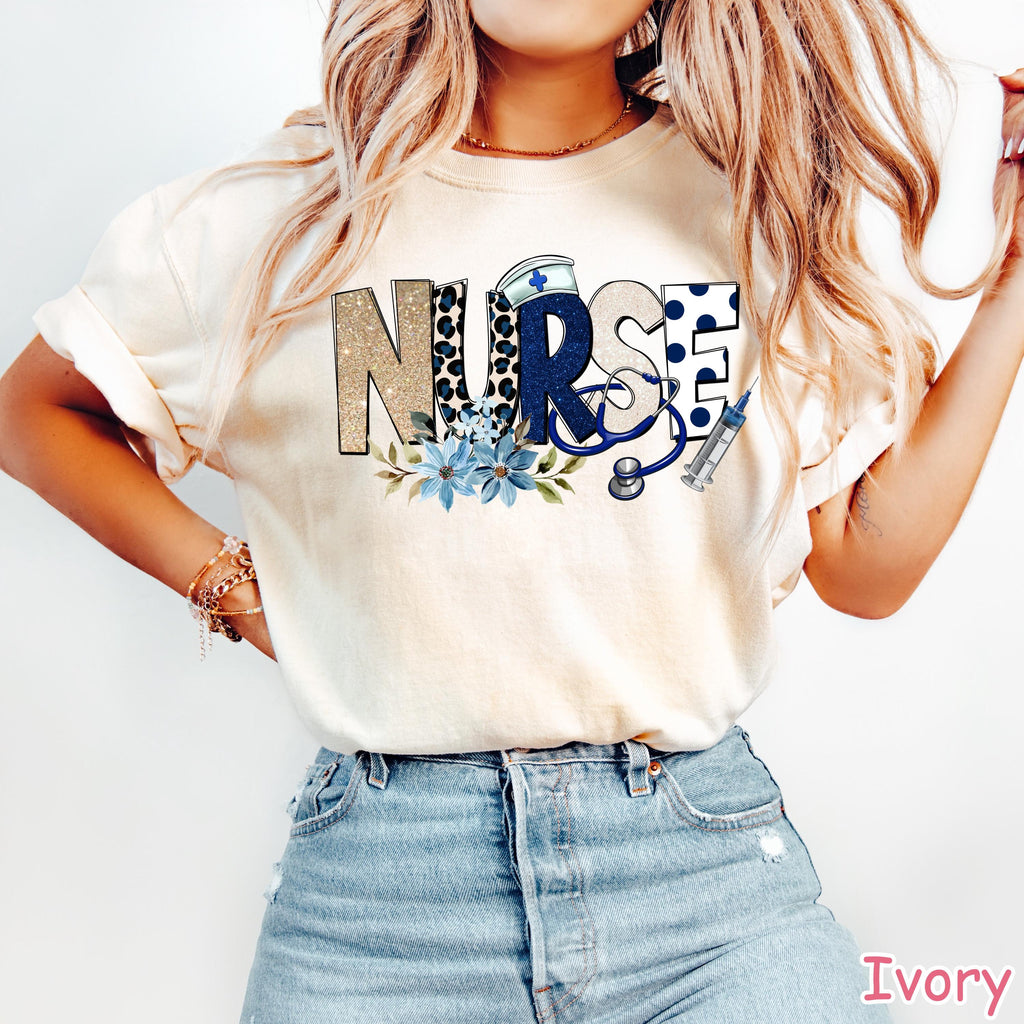 Comfort Colors® Floral Nurse Shirt Cute Nurse Appreciation Gift New Nurse Gift  Registered Nurse Shirt Nurse Practitioner Tee Nursing Shirt