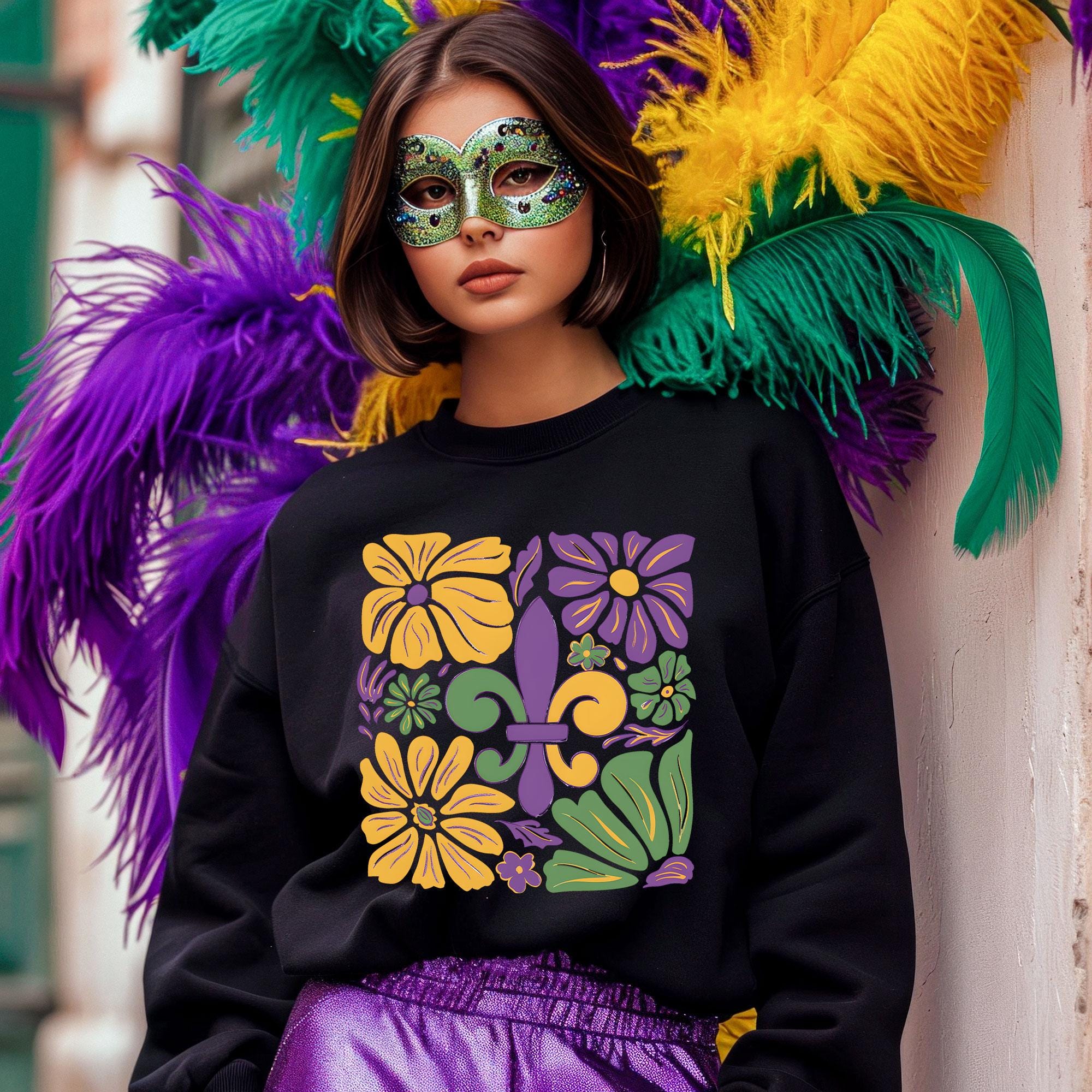 Boho Mardi Gras Shirt, Retro Mardi Gras Shirts, Louisiana Crawfish Festival Tshirt, New Orleans Carnival Bow Shirt, Mardi Gras Party T-shirt